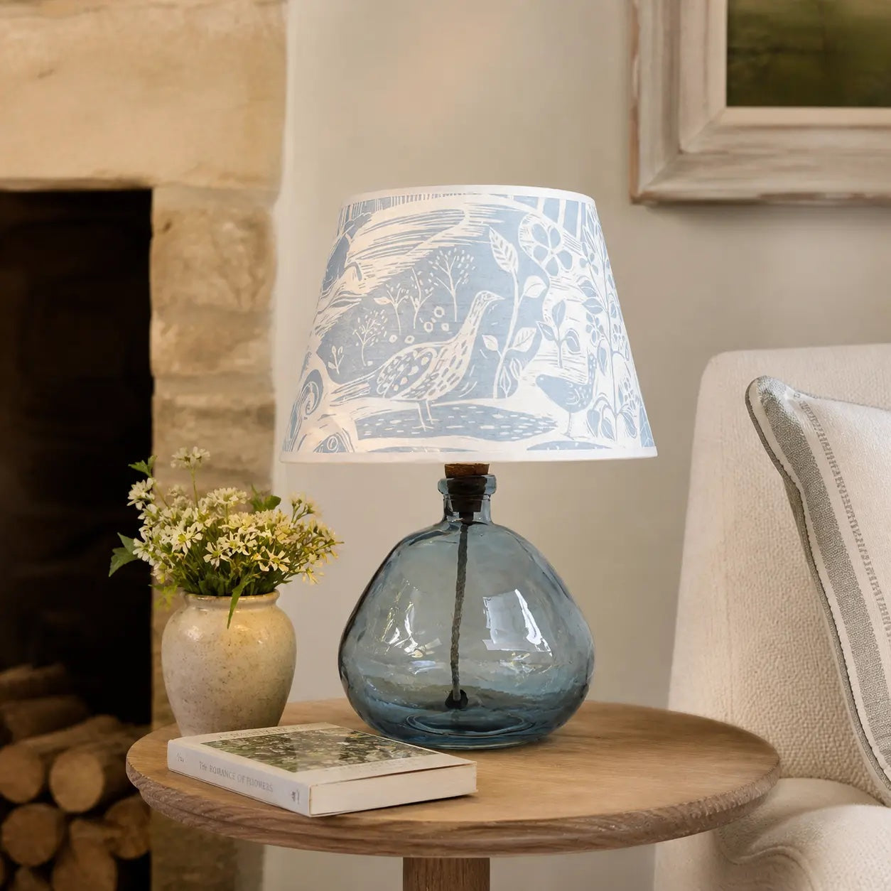 Recycled Glass Round Lamp - Light Blue