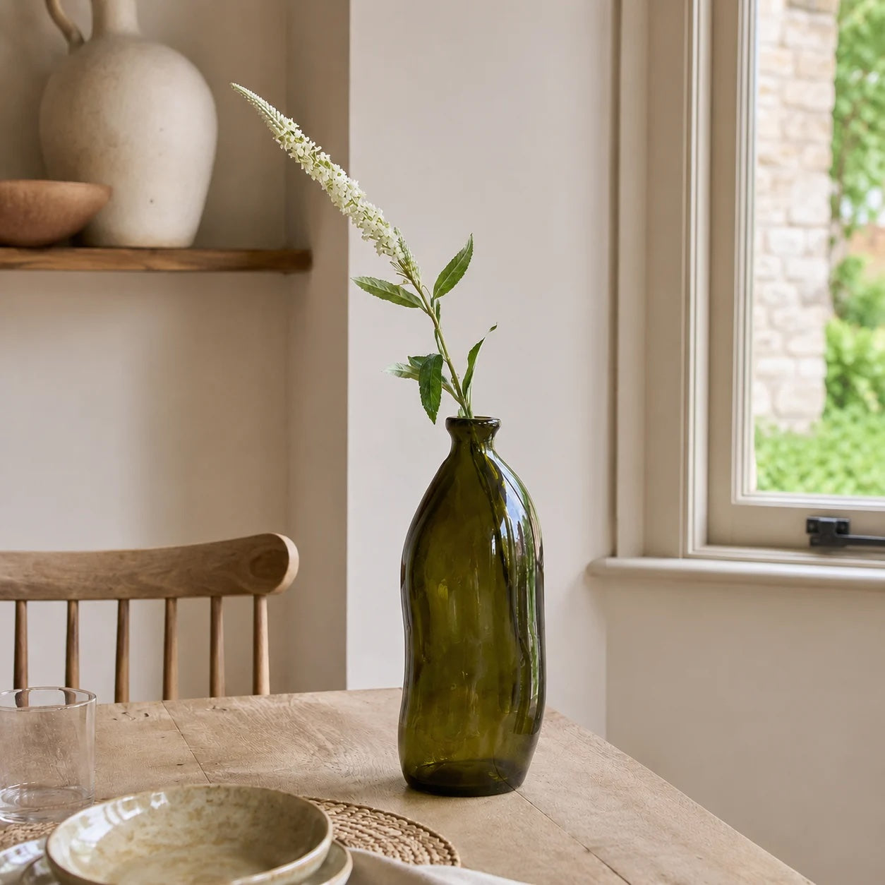 Recycled Glass Tall Vase - Olive Green