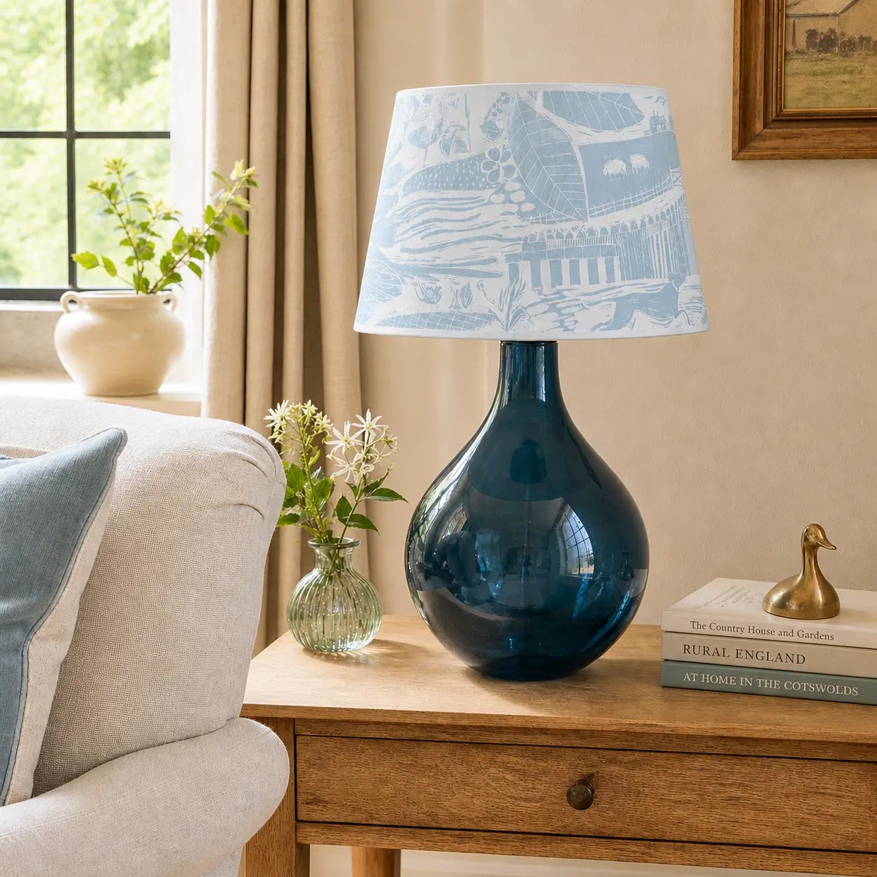 Recycled Glass Bulb Lamp - Petrol Blue