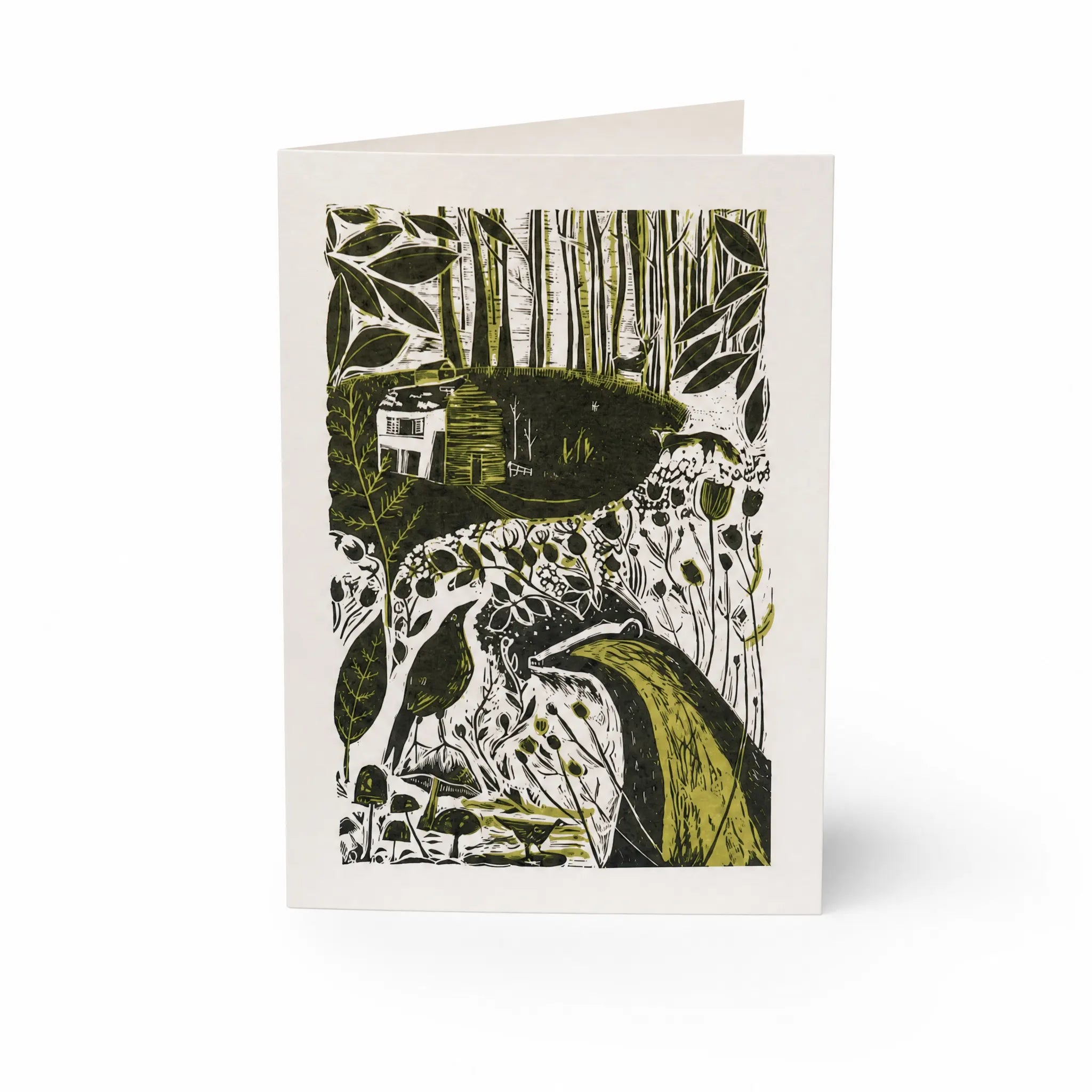 Sam Wilson Badger & Crow Linocut Greetings Card