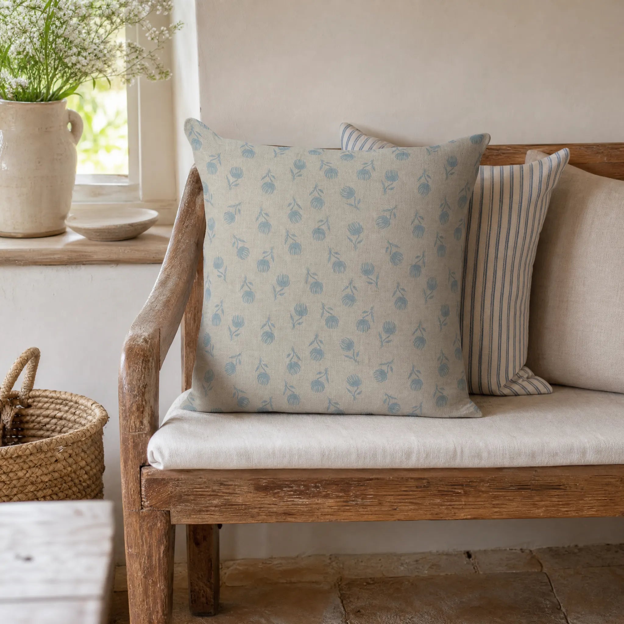 Sam Wilson Blue Clover Square Linen Cushion