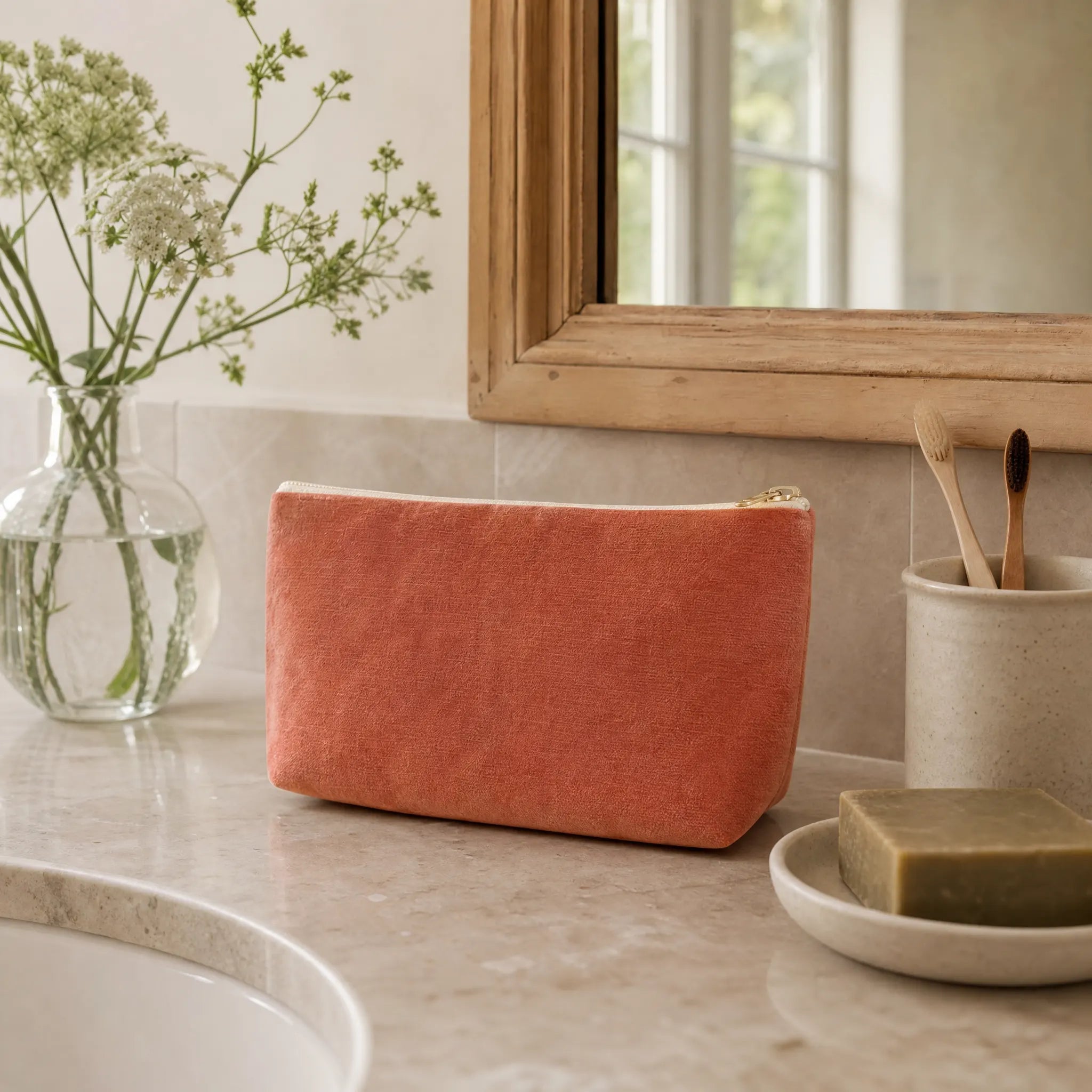 Sam Wilson Burnt Orange Velvet Washbag