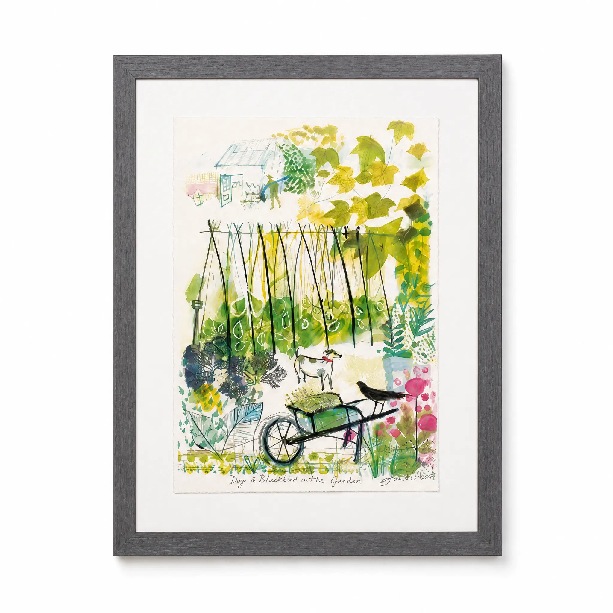 Sam Wilson Dog & Blackbird In The Garden Print