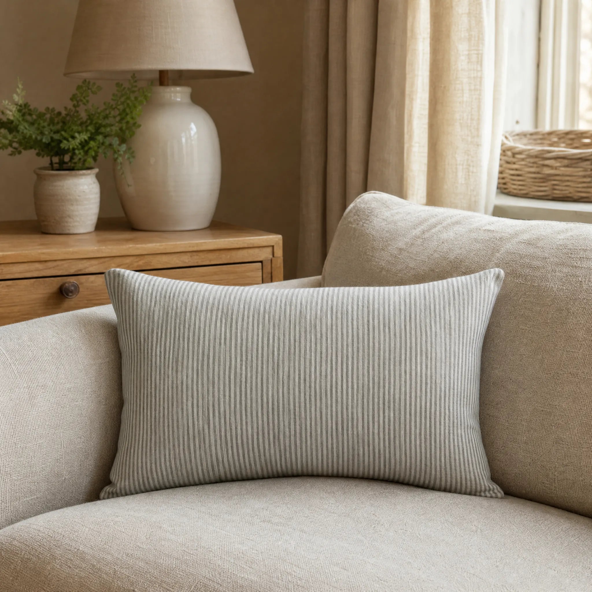 Sam Wilson Grey Stripe Rectangle Linen Cushion