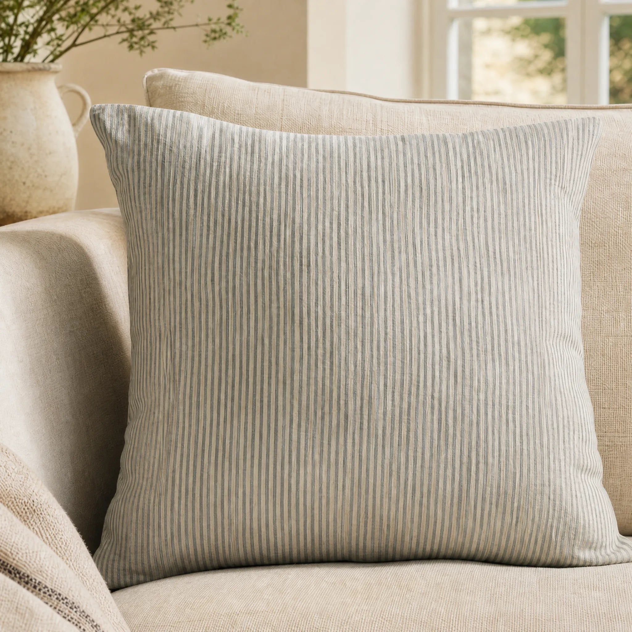 Sam Wilson Grey Stripe Square Linen Cushion