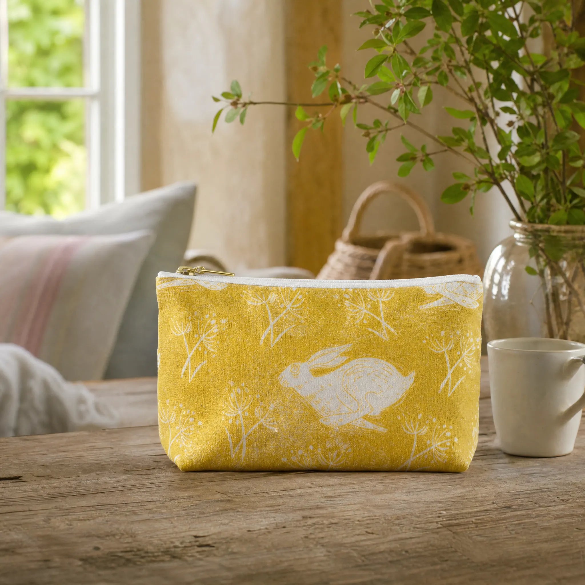 Sam Wilson Headlong Hare Ochre Cotton Washbag