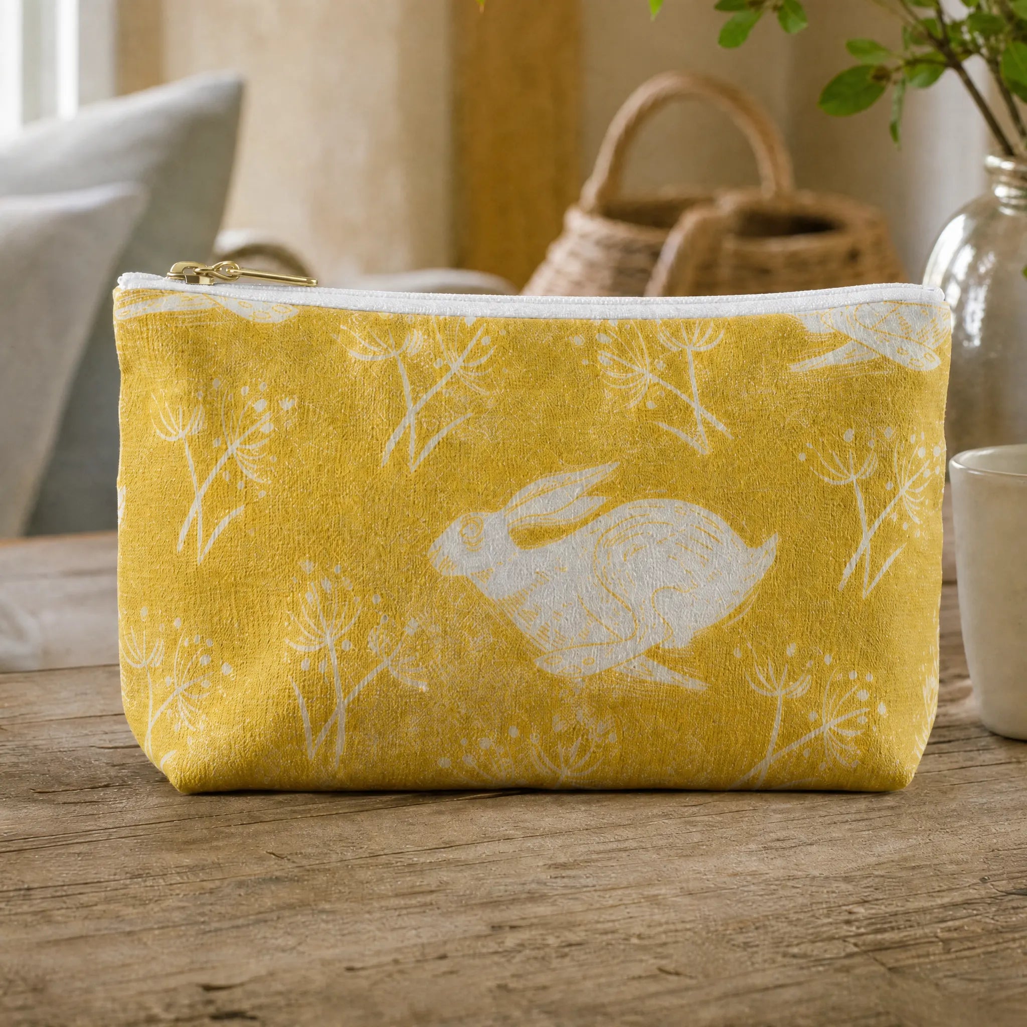 Sam Wilson Headlong Hare Ochre Cotton Washbag
