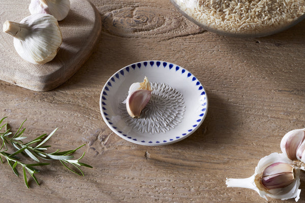 Indigo Drop Garlic Grater-Cream & Indigo