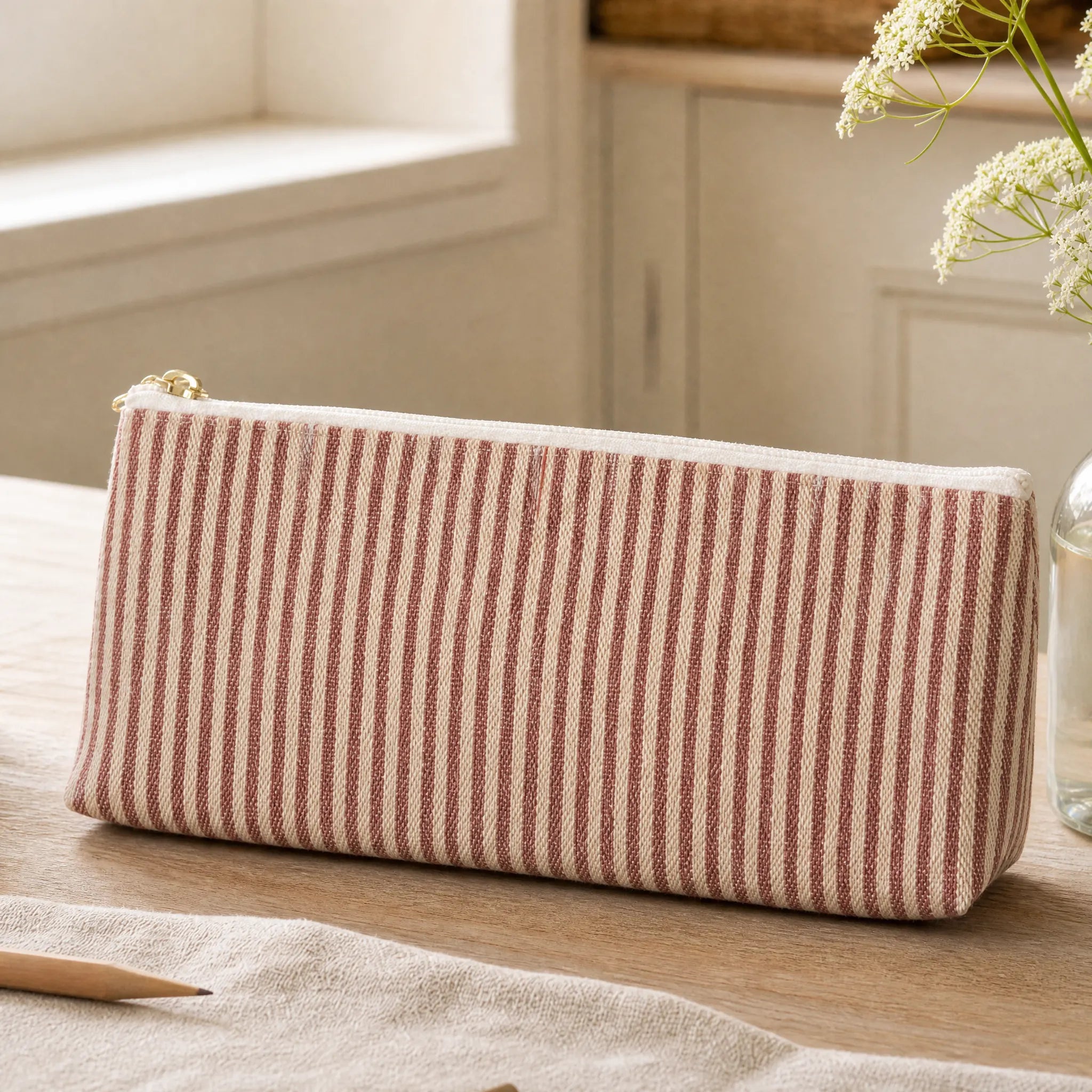 Sam Wilson Pink Stripe Linen Pencil Case