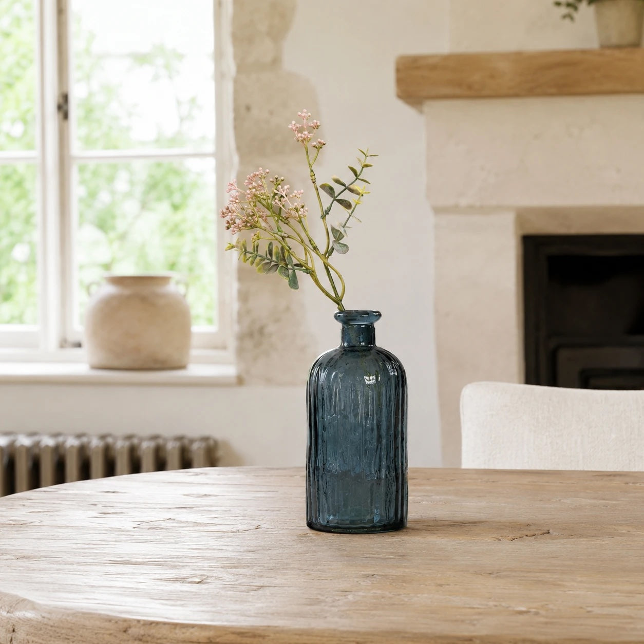 Recycled Glass Ripple Vase - Petrol Blue