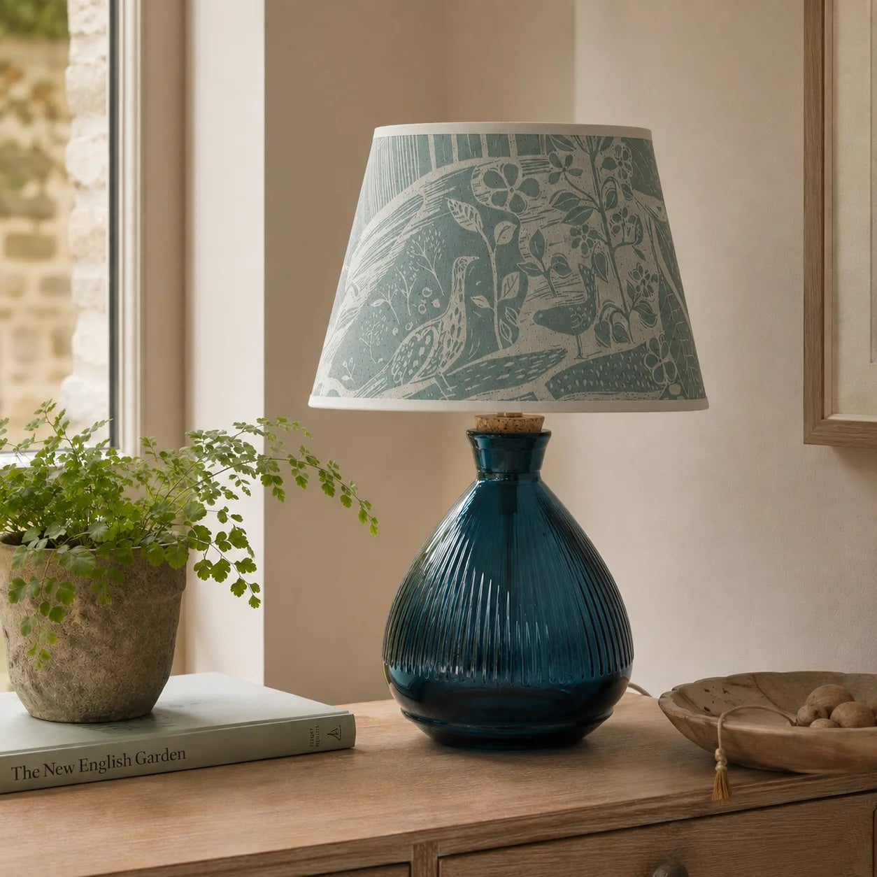 Recycled Glass Textured Lamp - Marine Blue