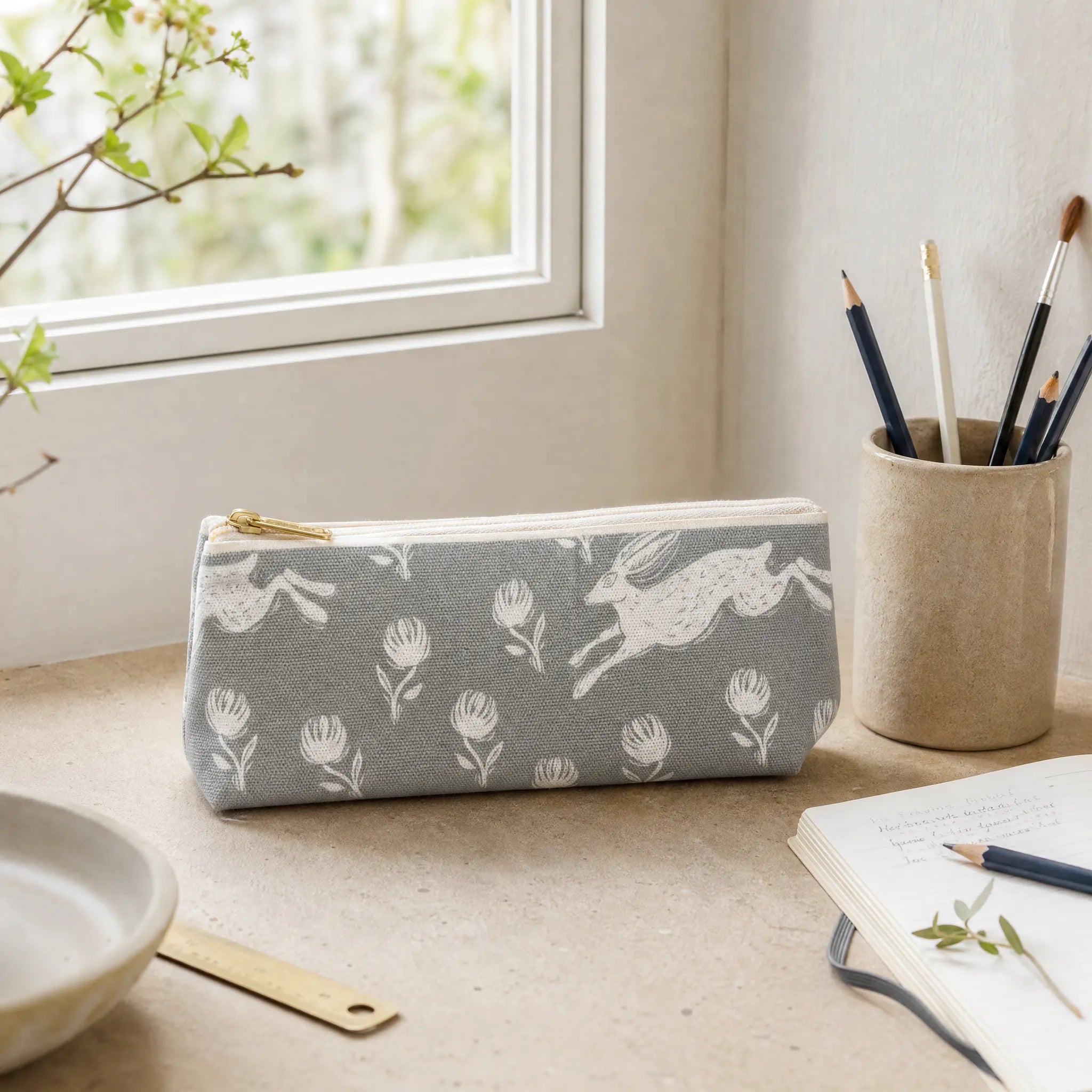 Sam Wilson Running Hare Grey Pencil Case