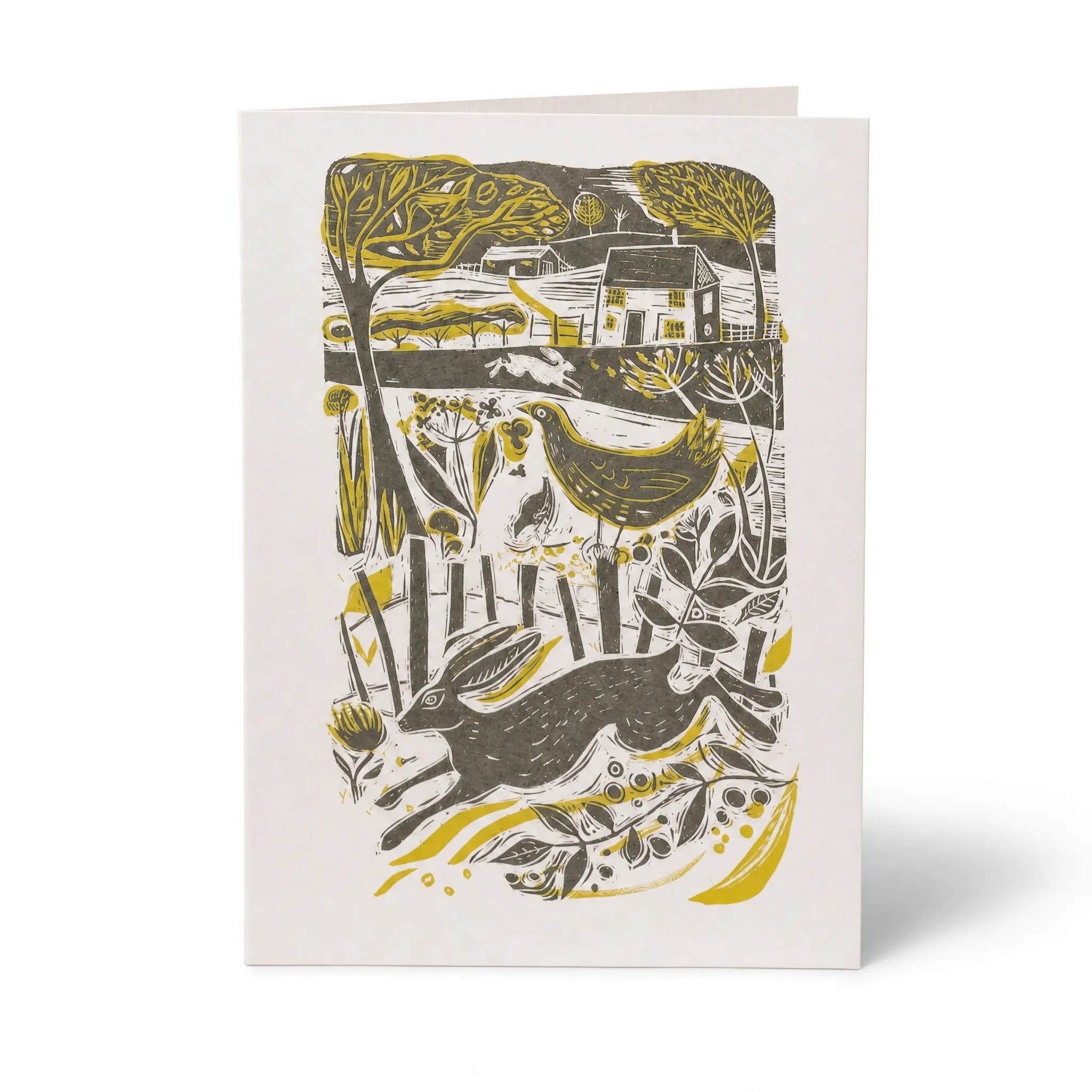 Sam Wilson Running Hare In The Countryside Greetings Card