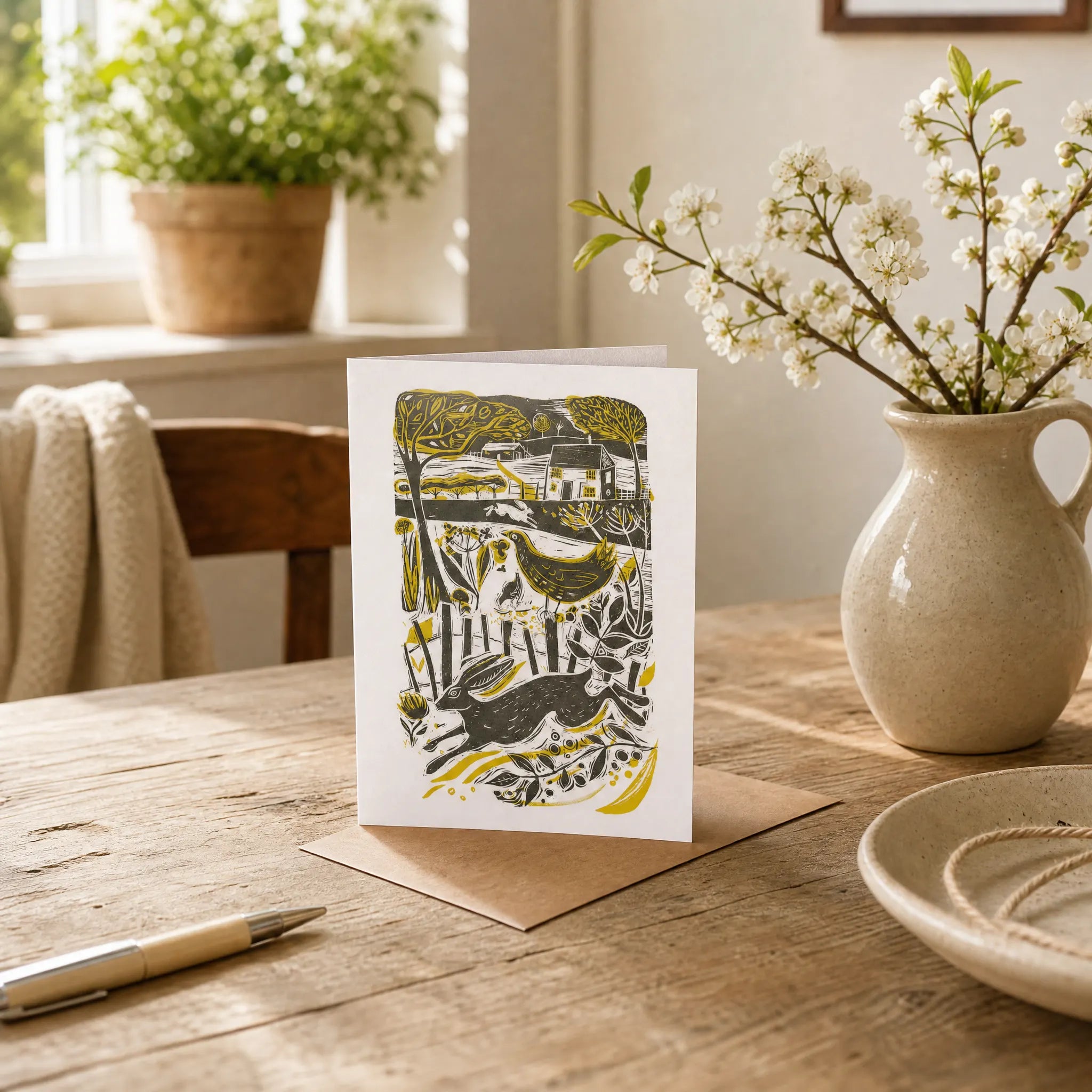 Sam Wilson Running Hare In The Countryside Greetings Card