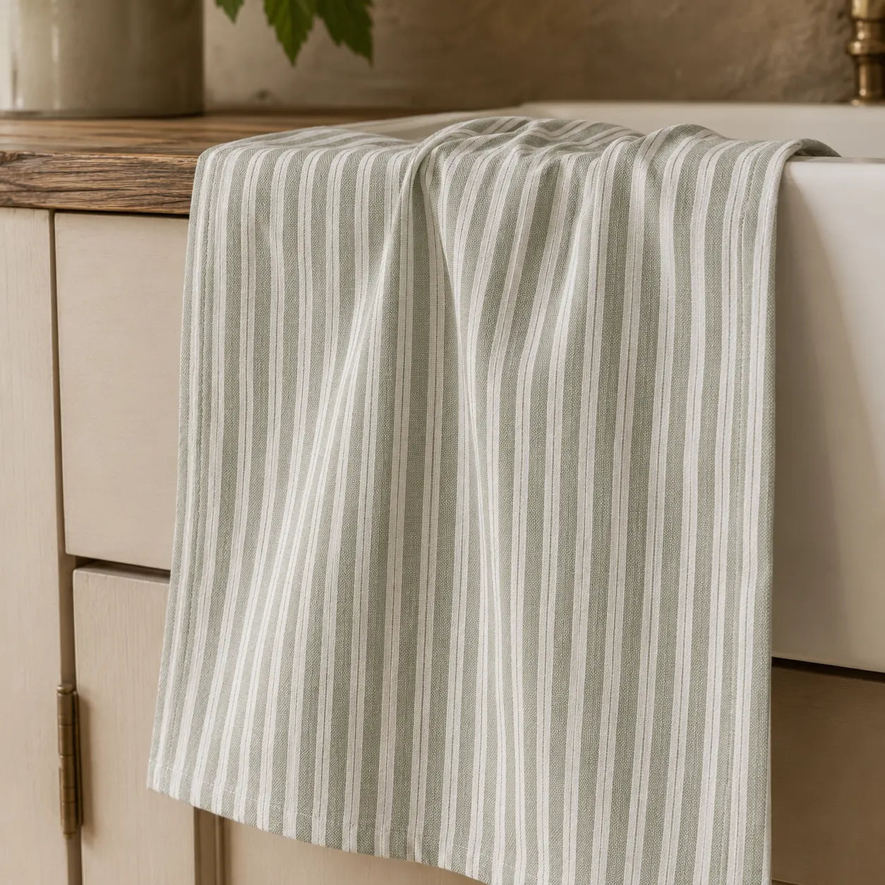 Sam Wilson Sage Green Heritage Stripe Tea Towel