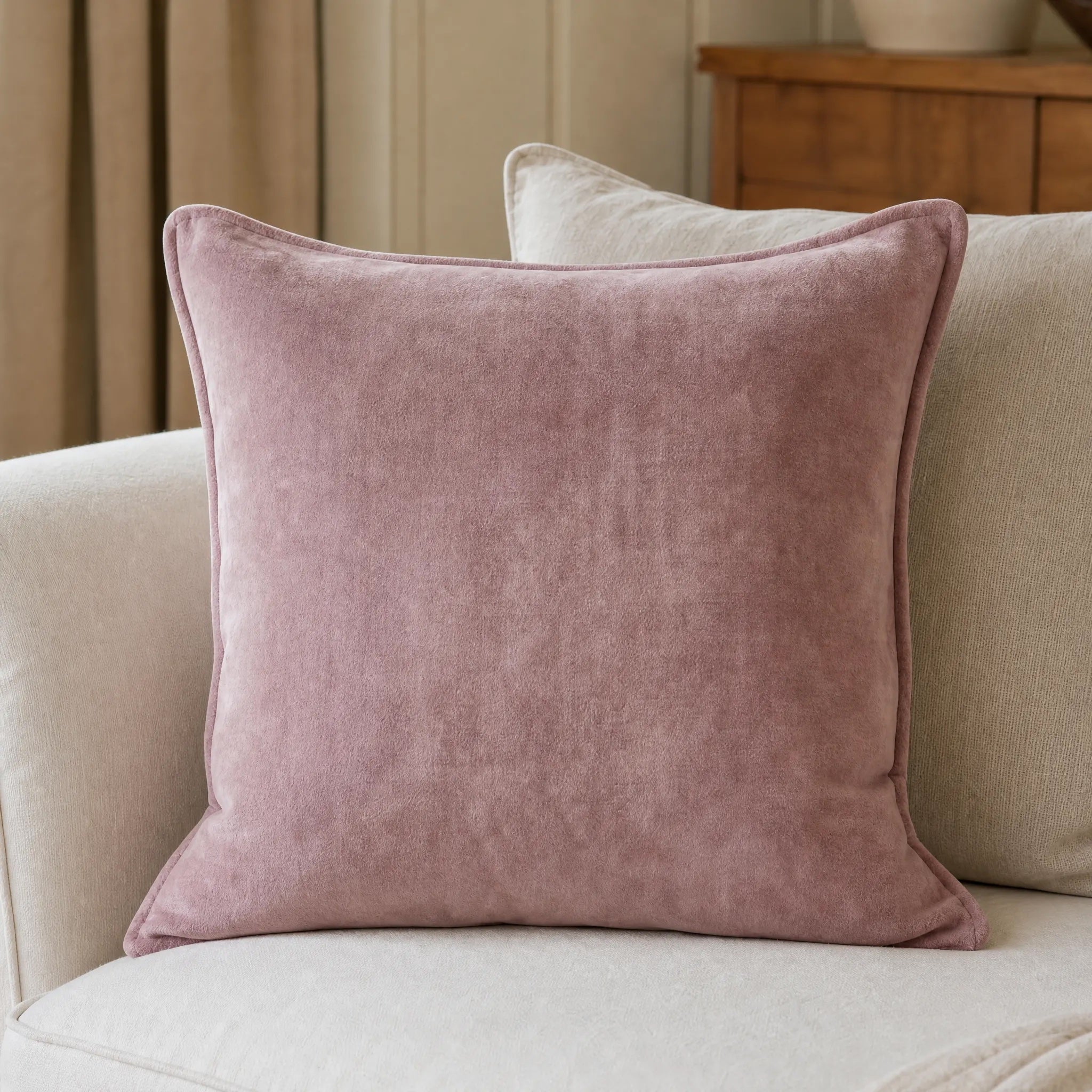 Sam Wilson Dusky Pink Velvet Hemmed Cushion