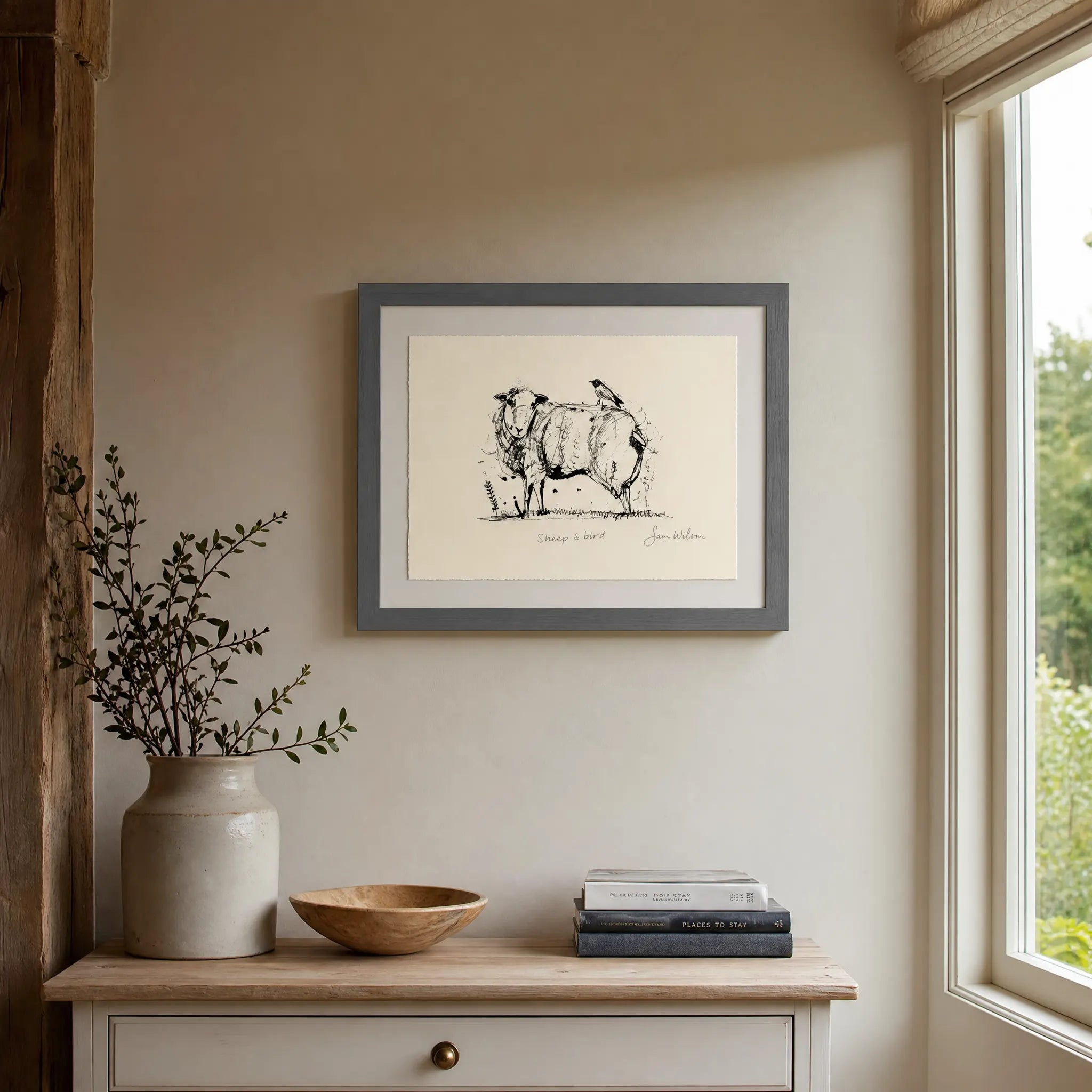 Sam Wilson Sheep and Bird Print