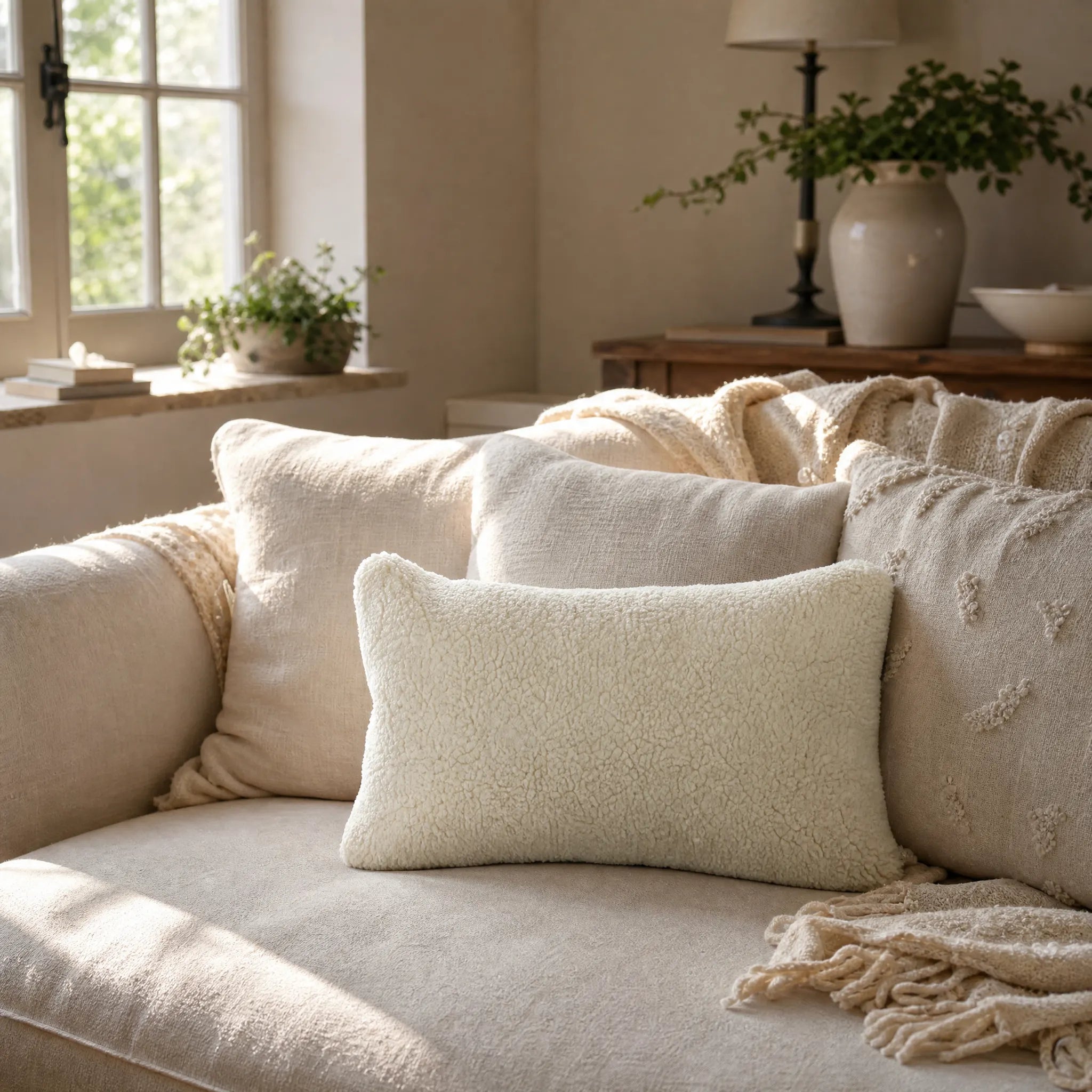 Sherpa Oblong Cushion - Bone