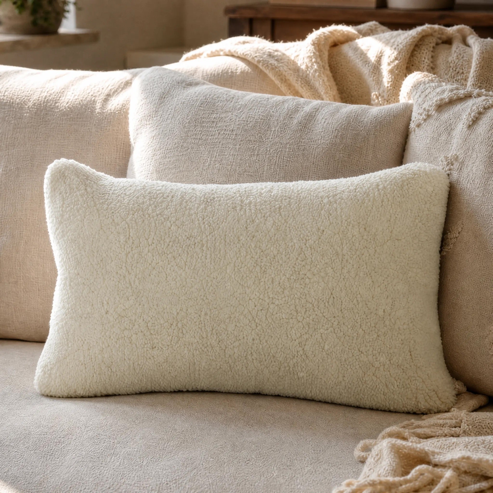 Sherpa Oblong Cushion - Bone
