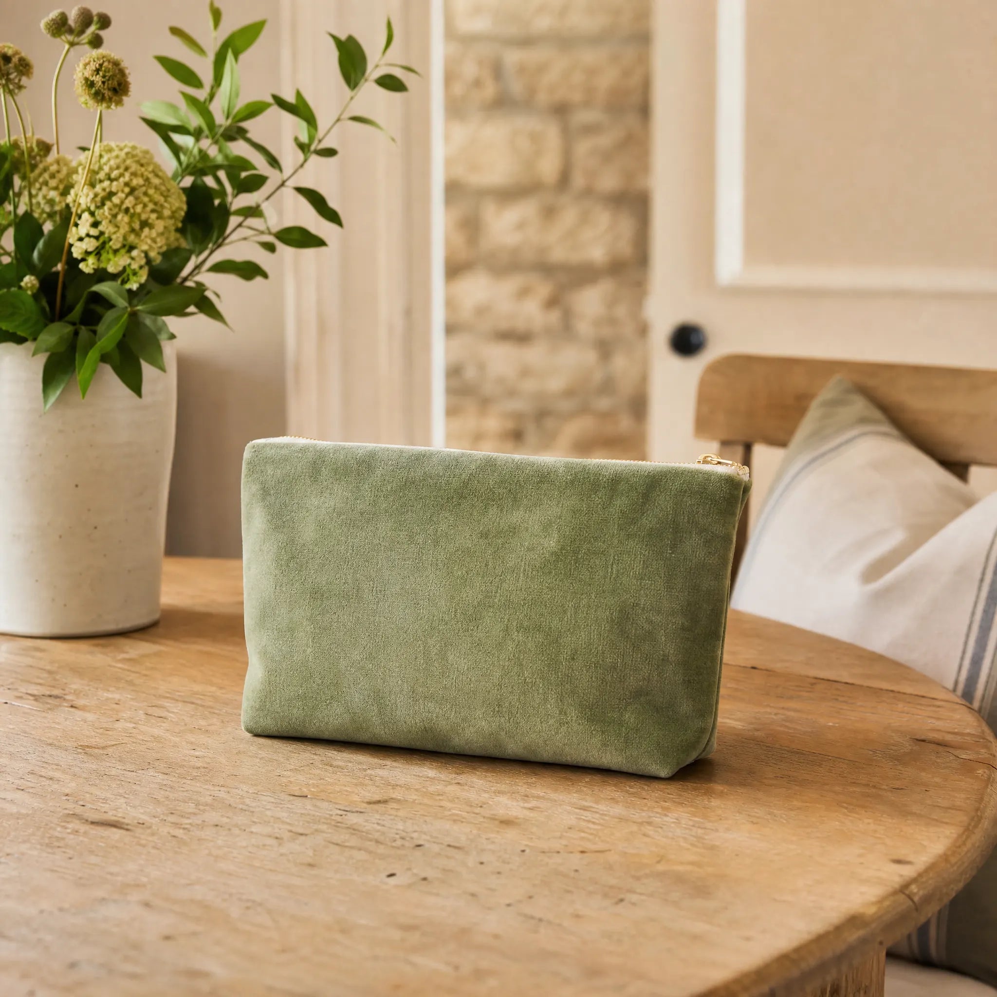 Sam Wilson Soft Green Velvet Washbag