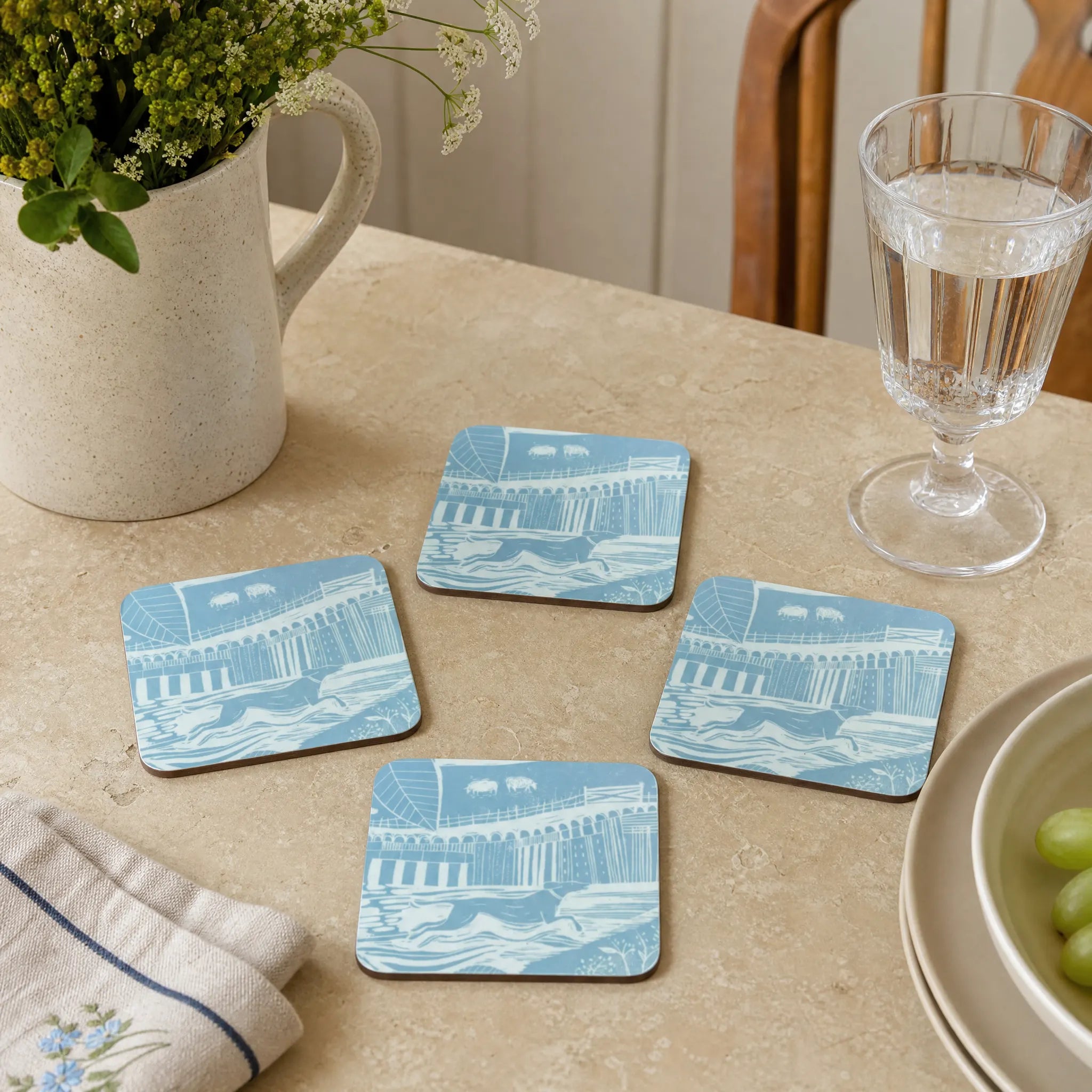 Sam Wilson Through The Fields Duck Egg Blue Coasters - Set of 4