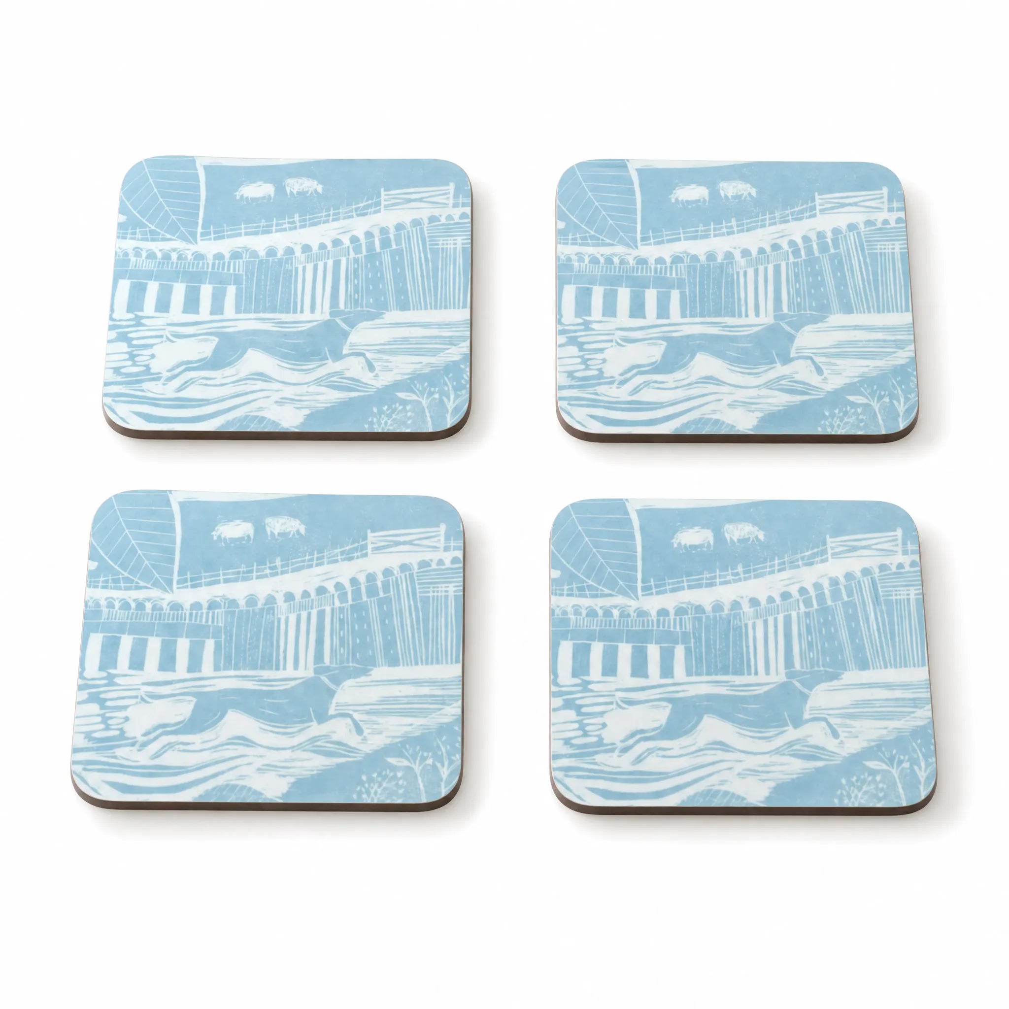 Sam Wilson Through The Fields Duck Egg Blue Coasters - Set of 4