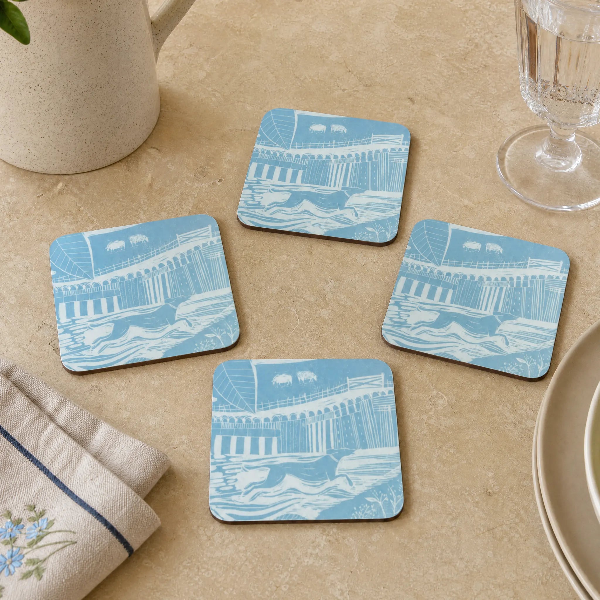 Sam Wilson Through The Fields Duck Egg Blue Coasters - Set of 4