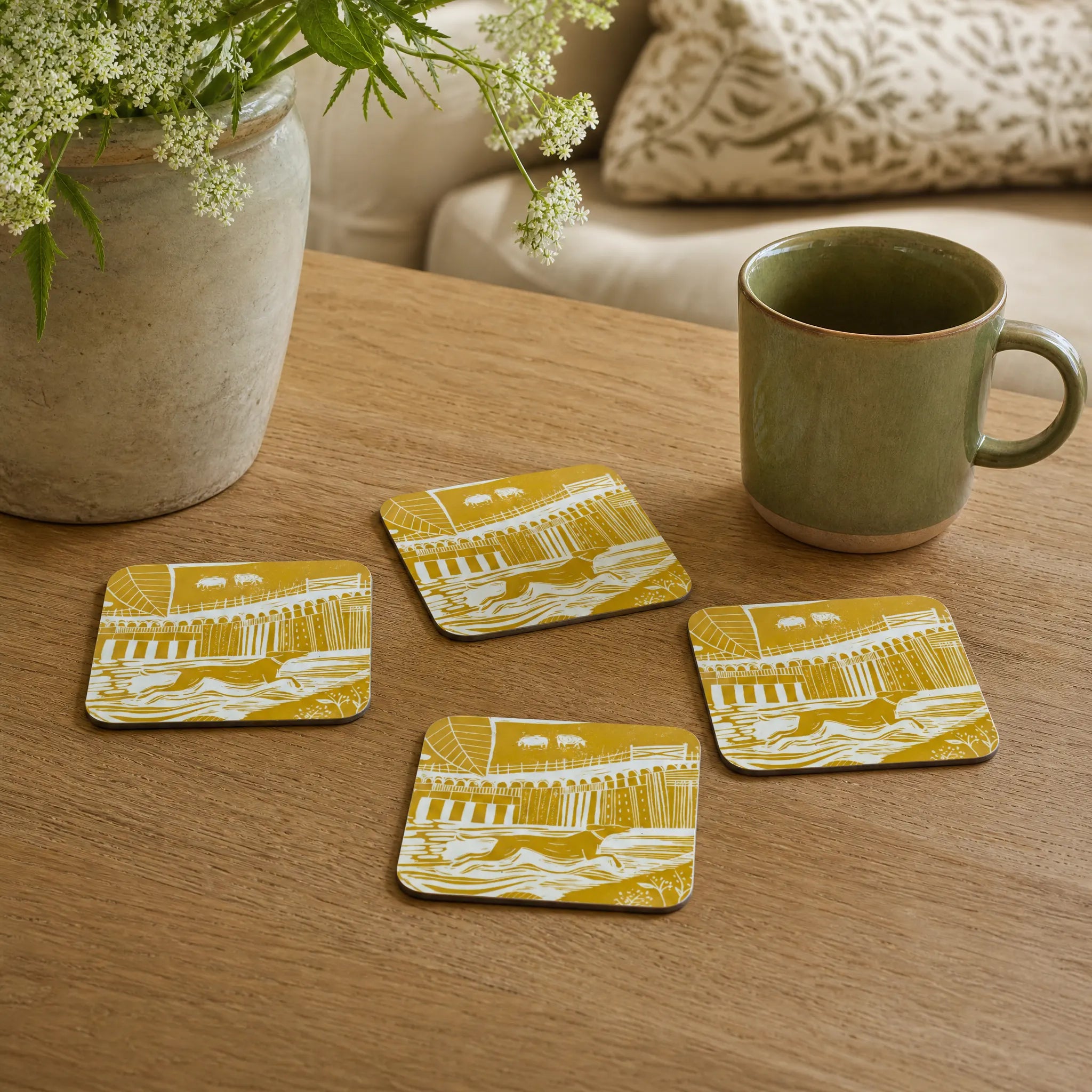 Sam Wilson Through The Fields Ochre Coasters - Set of 4