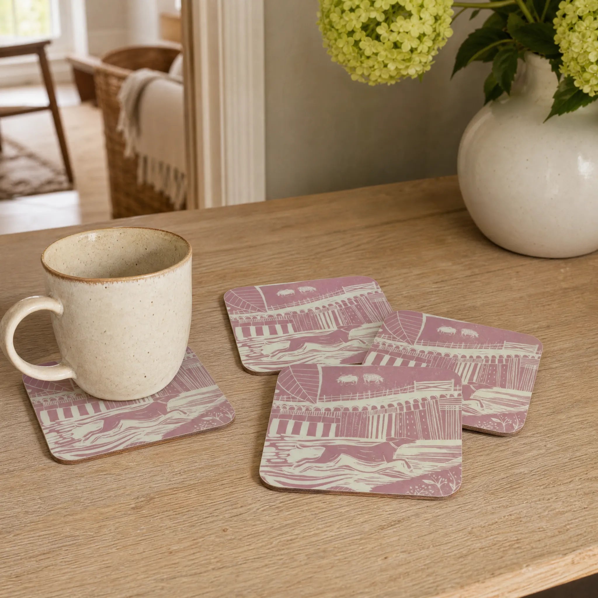 Sam Wilson Through The Fields Pink Coasters - Set of 4