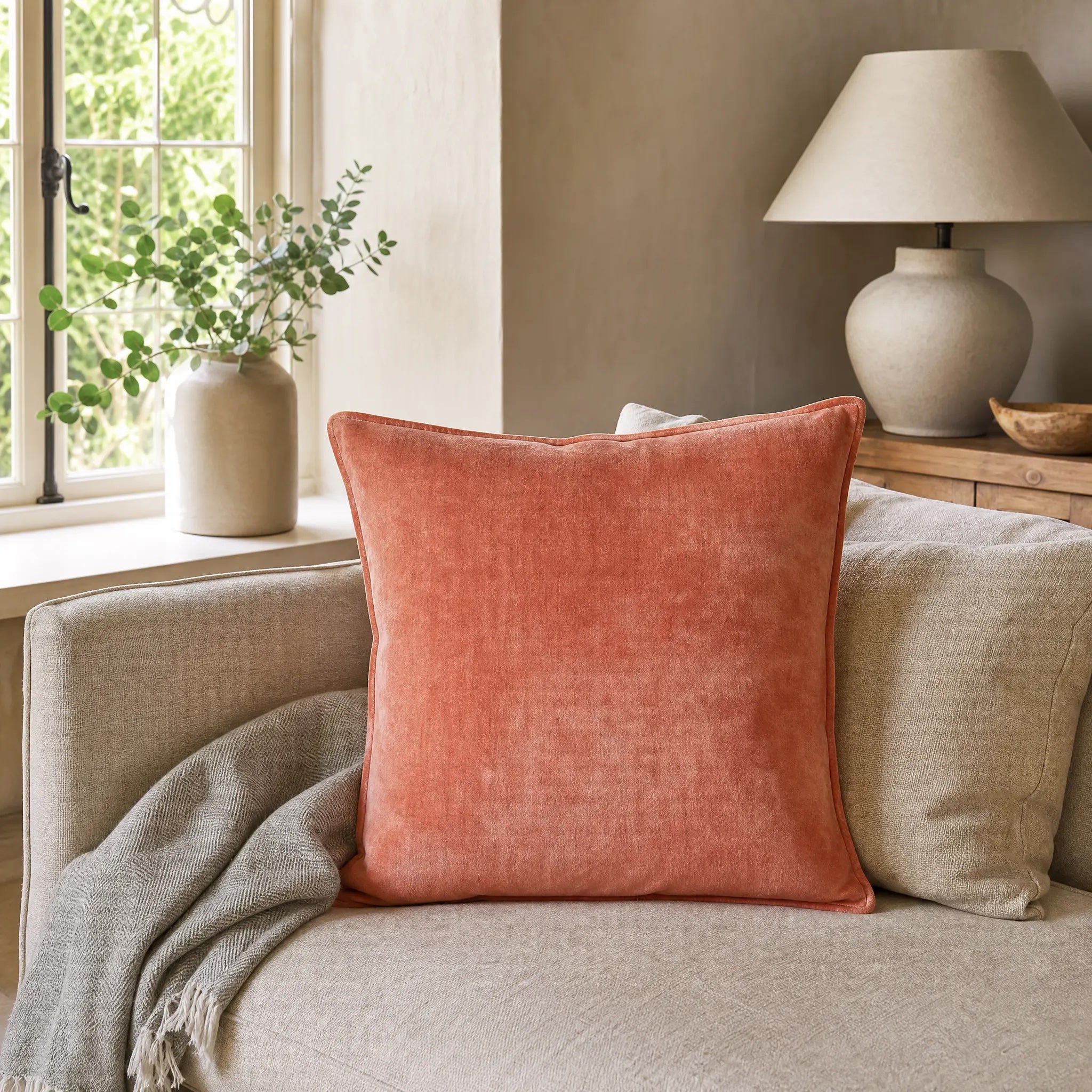 Sam Wilson Burnt Orange Velvet Hemmed Cushion
