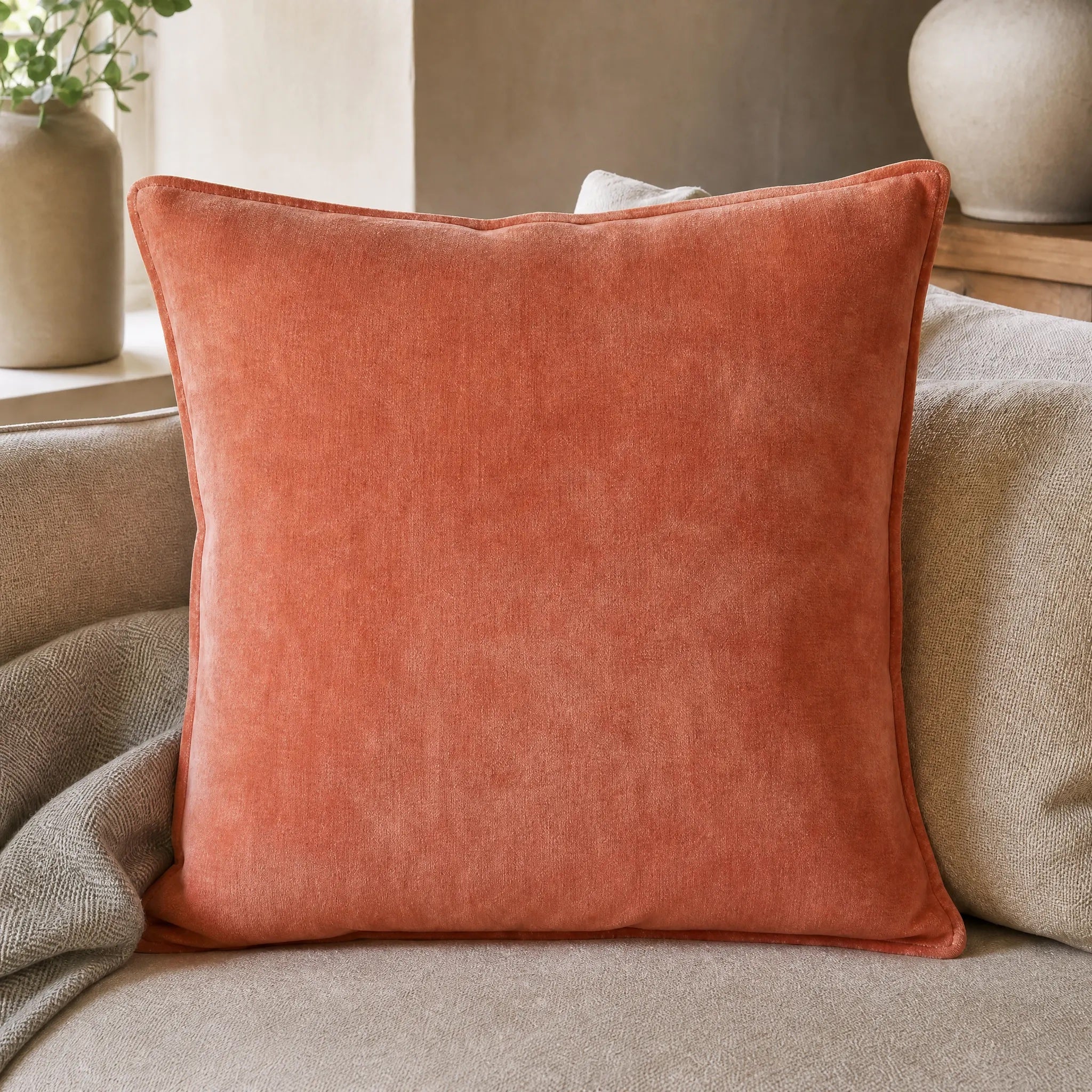 Sam Wilson Burnt Orange Velvet Hemmed Cushion