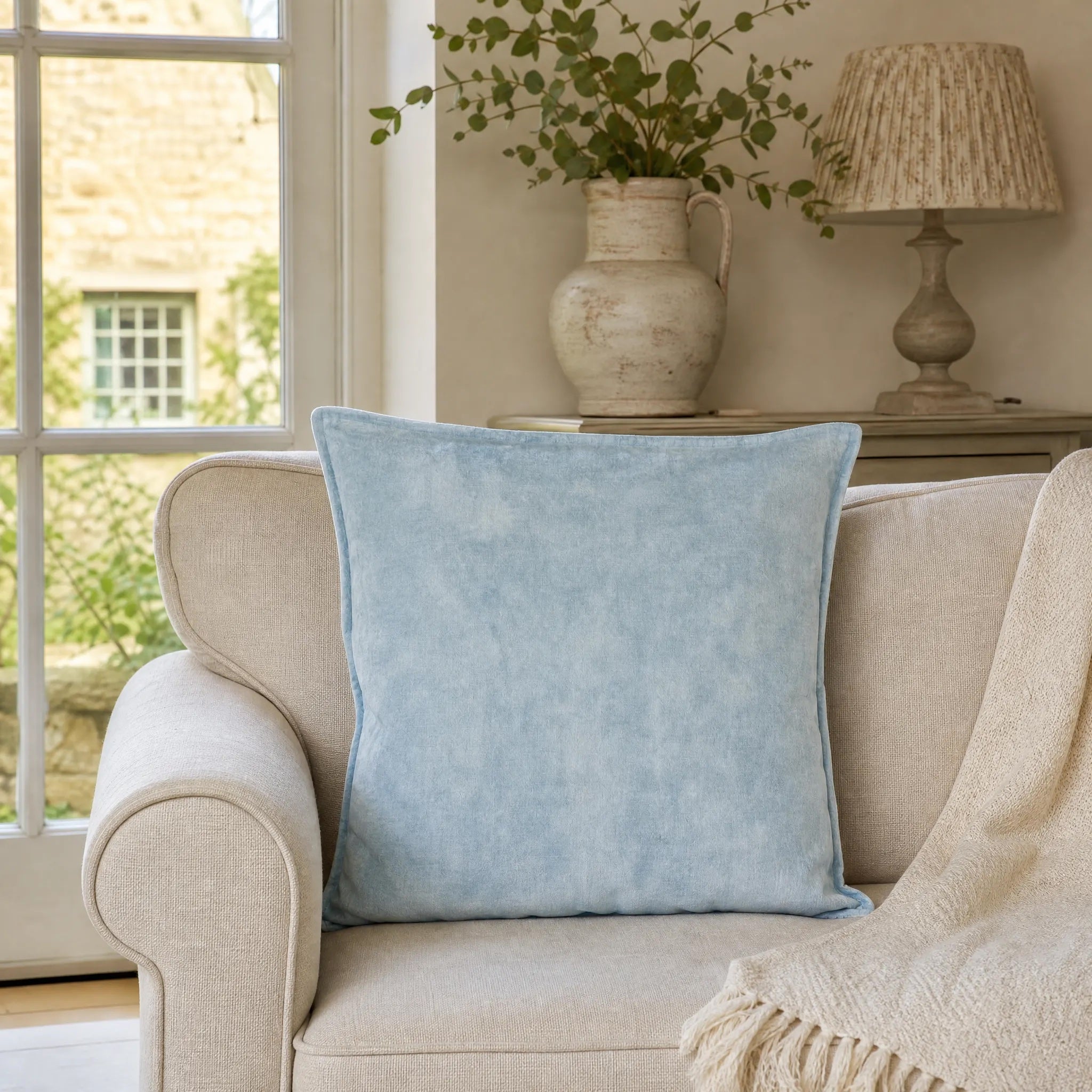 Sam Wilson Pale Blue Velvet Hemmed Cushion