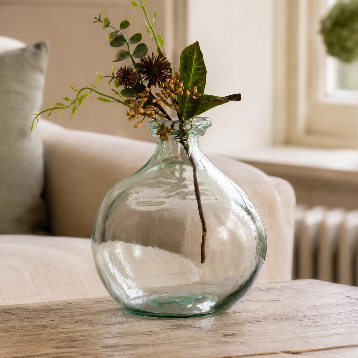 Recycled Glass Round Vase - Natural
