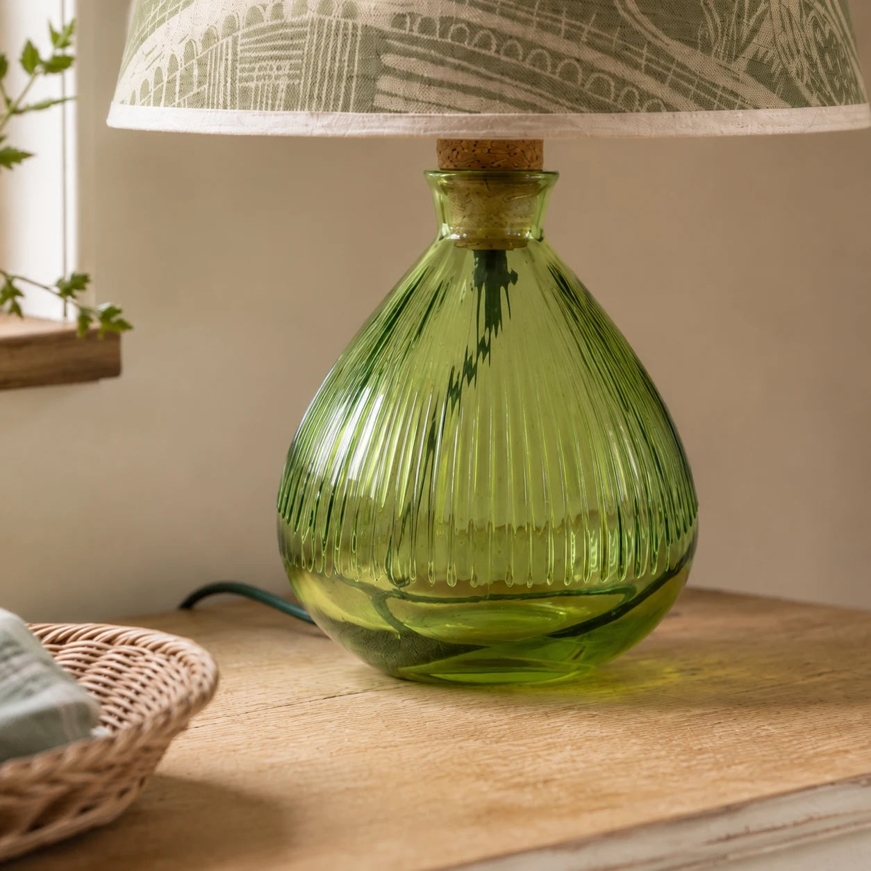 Recycled Glass Textured Lamp - Kiwi Green