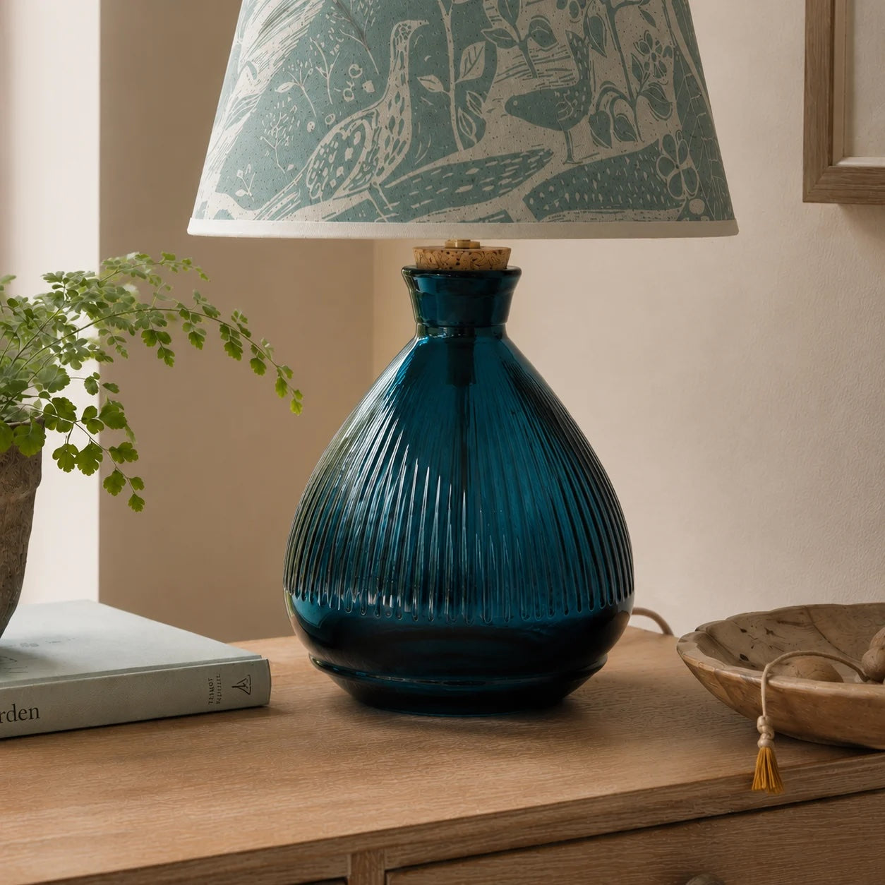 Recycled Glass Textured Lamp - Marine Blue