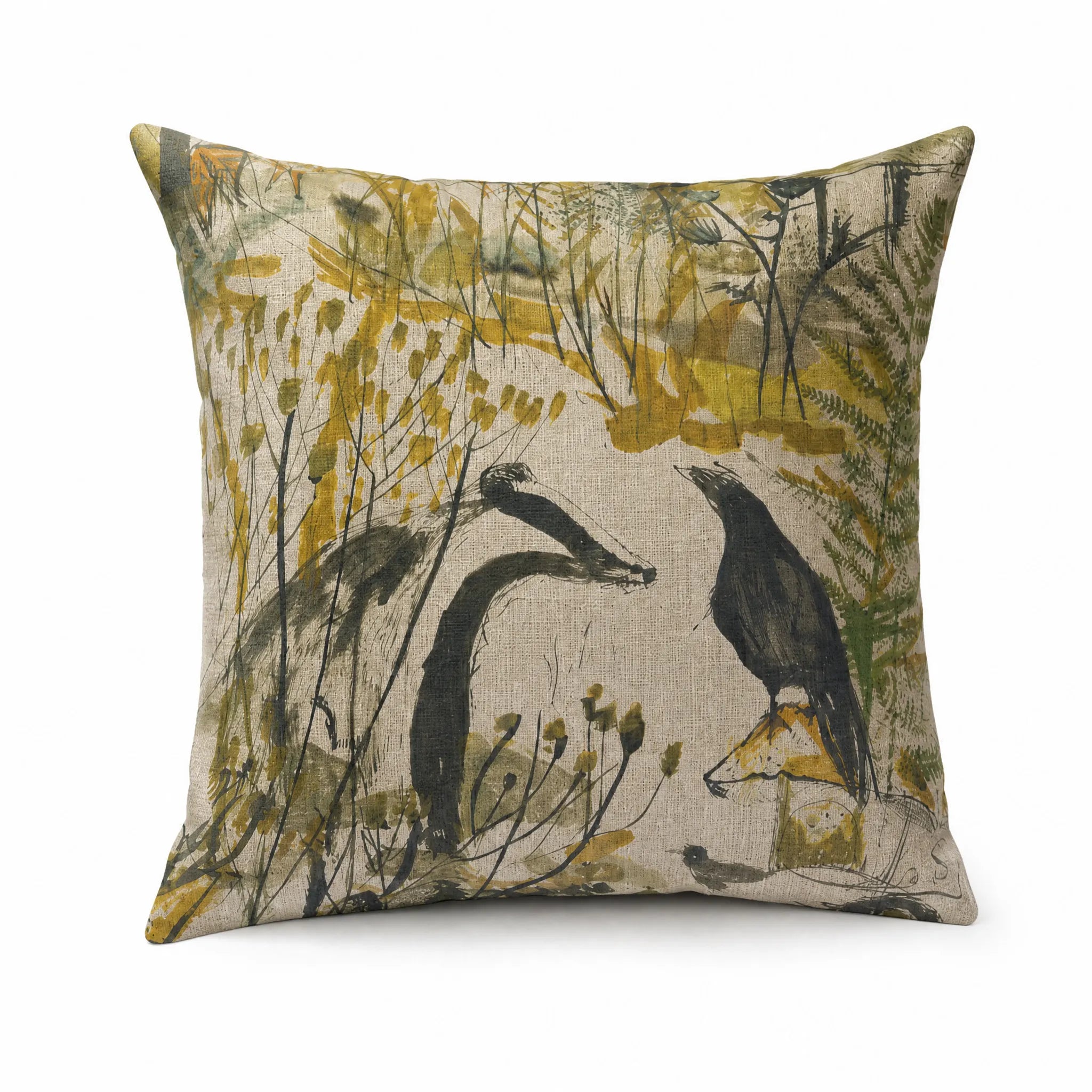 Sam Wilson Badger and Crow Square Linen Cushion