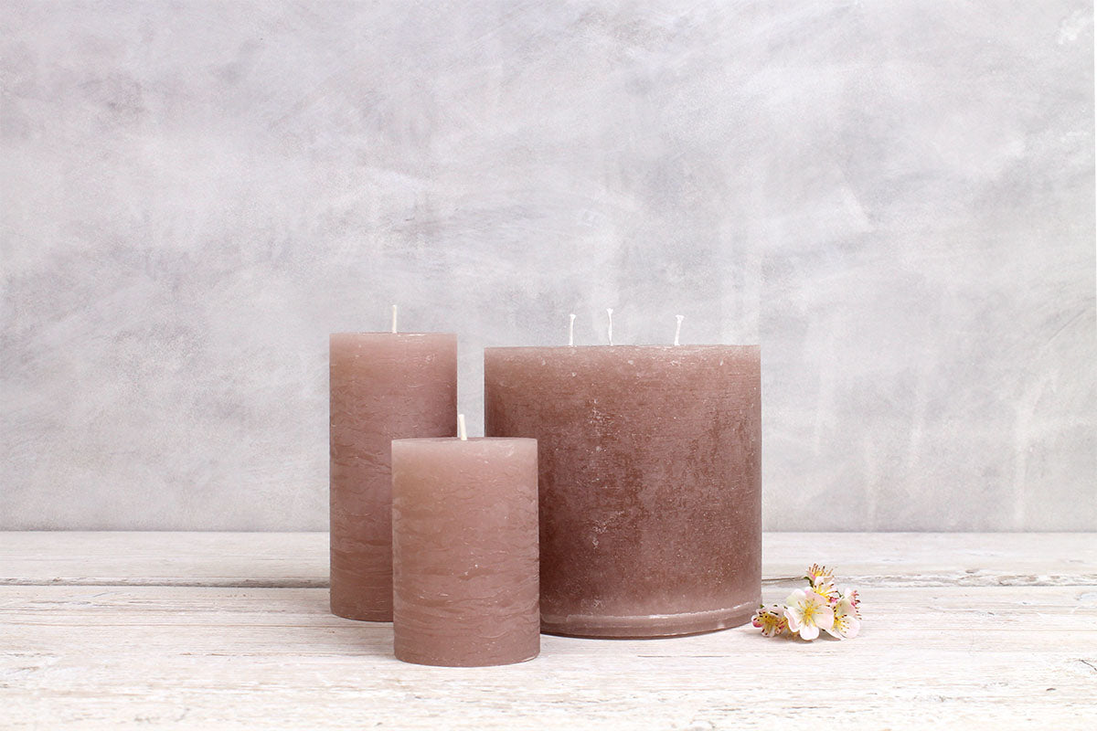 3 Wick Rustic Pillar Candle - Rose