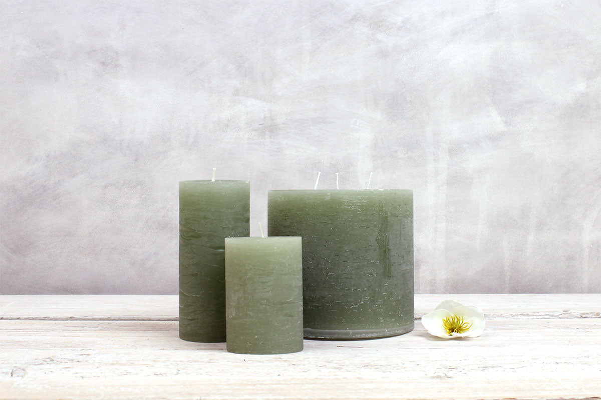 3 Wick Rustic Pillar Candle - Verte