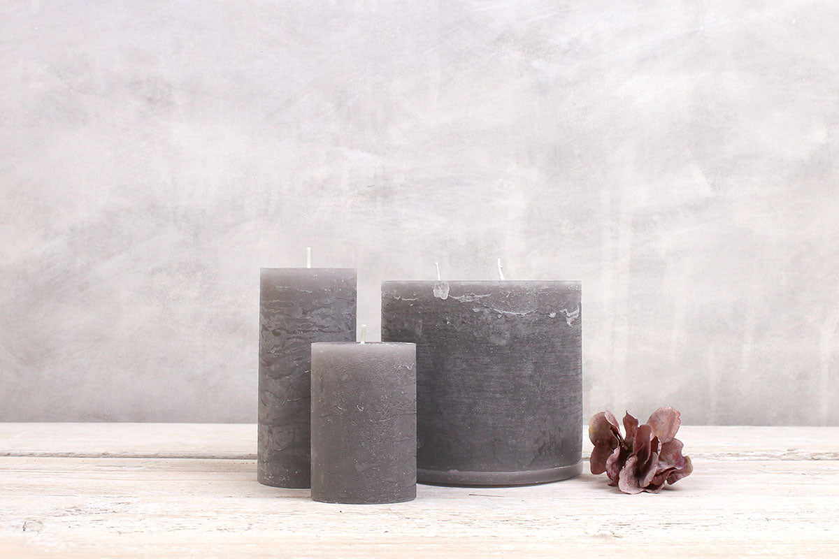 French Grey Rustic Pillar Candle