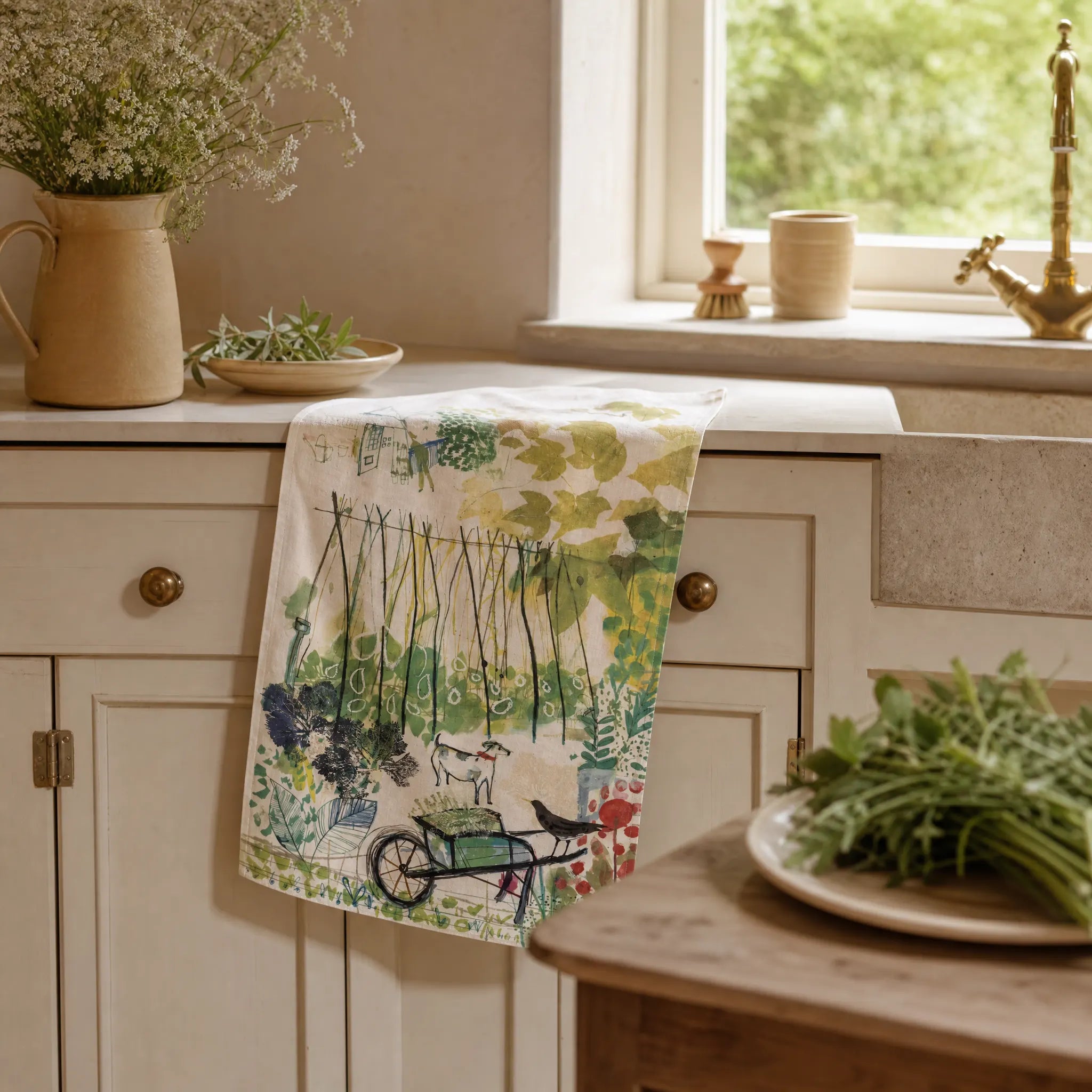 Sam Wilson Dog and Blackbird Tea Towel