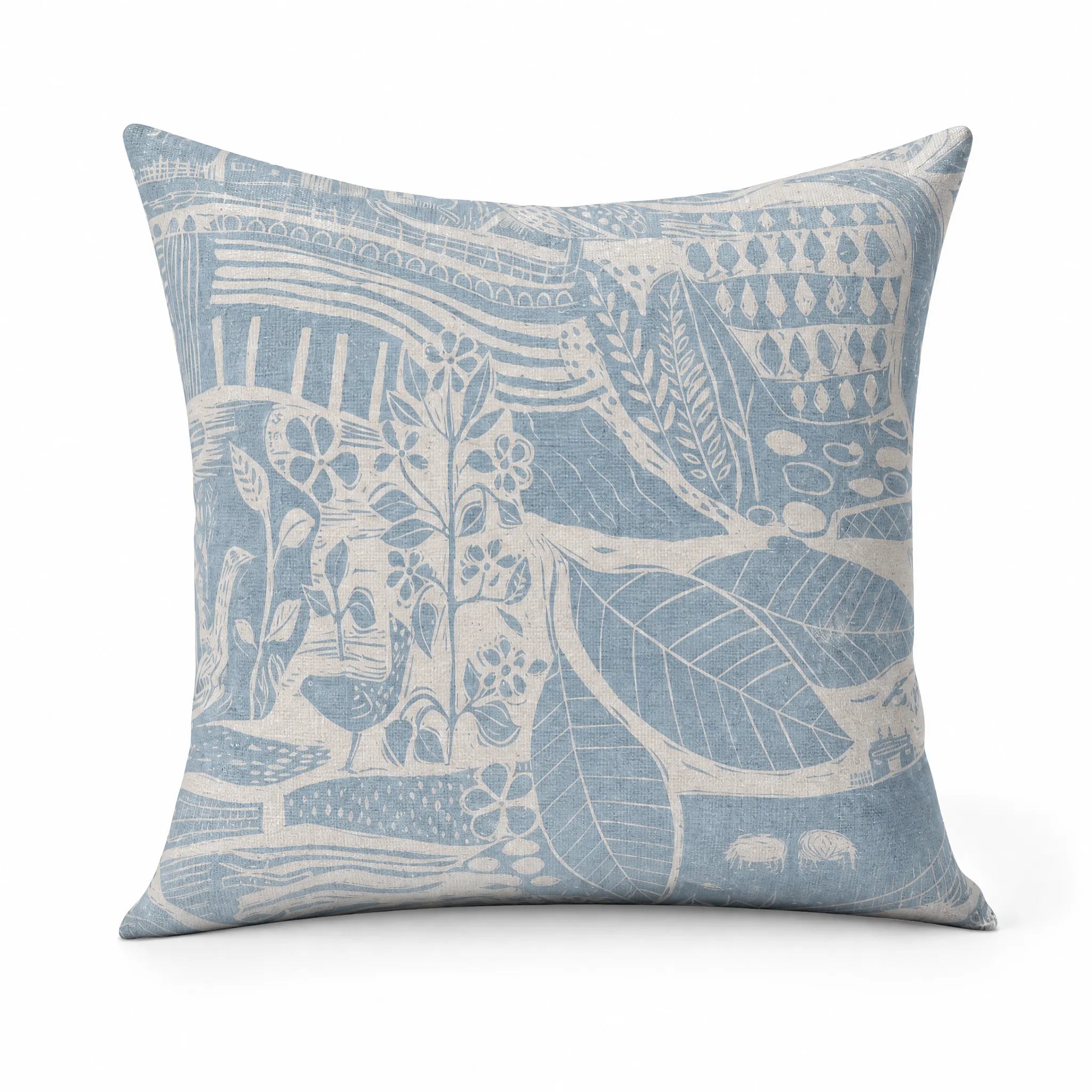 Sam Wilson Through The Fields Duck Egg Blue On White Square Cushion