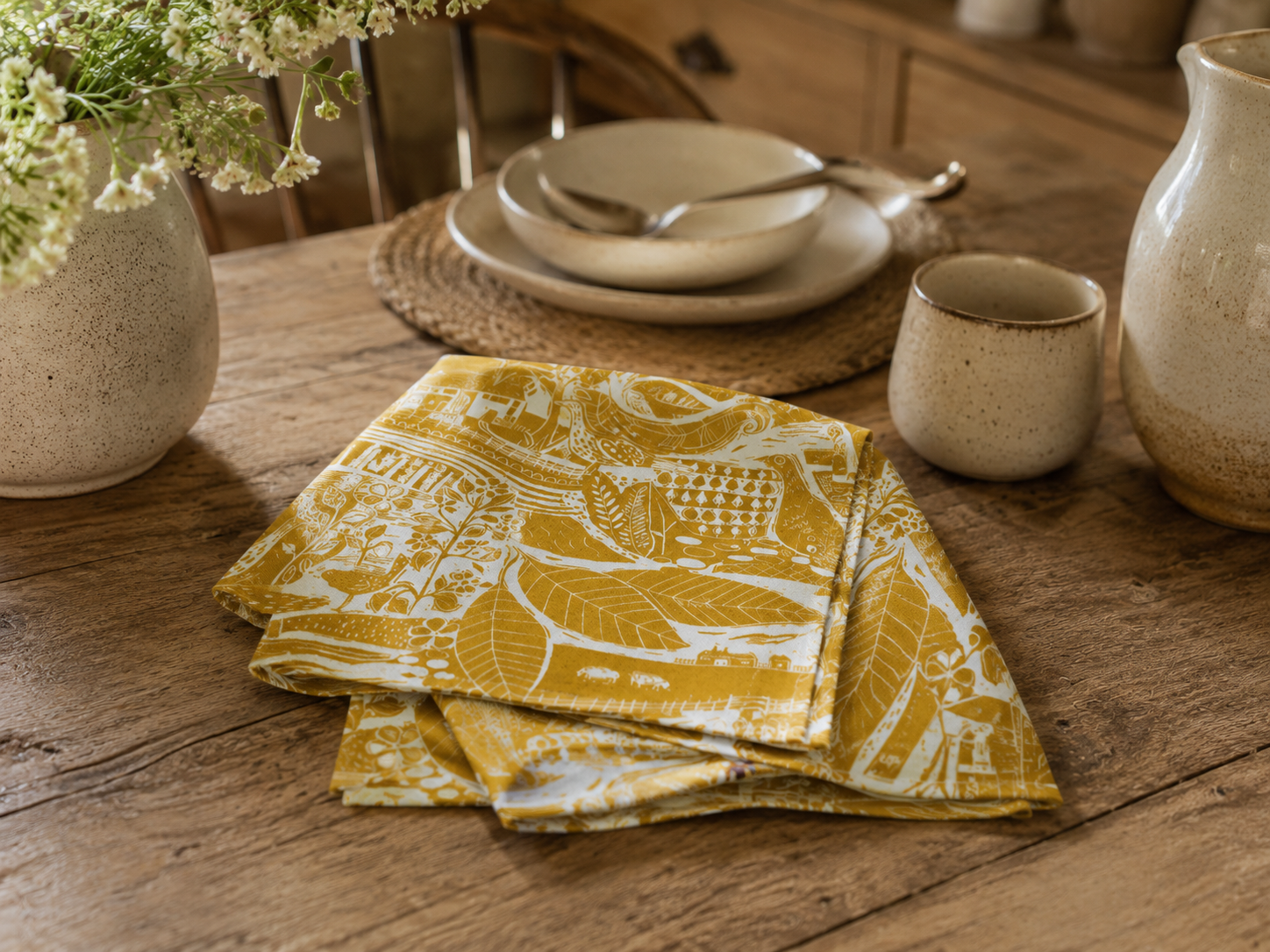 Sam Wilson Through The Fields Ochre Napkins Set of 4 - Main