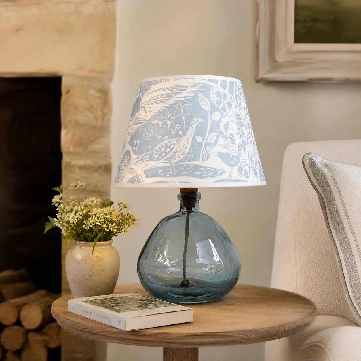 Recycled Glass Round Lamp - Light Blue