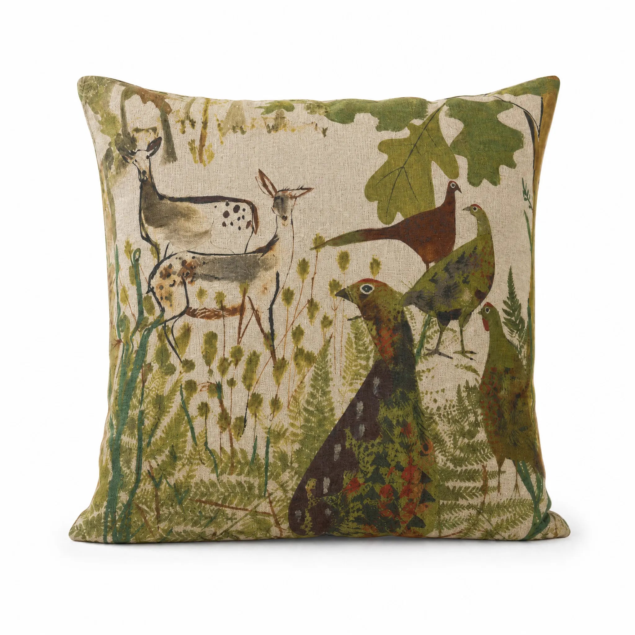 Sam Wilson Pheasant and Deer Square Linen Cushion