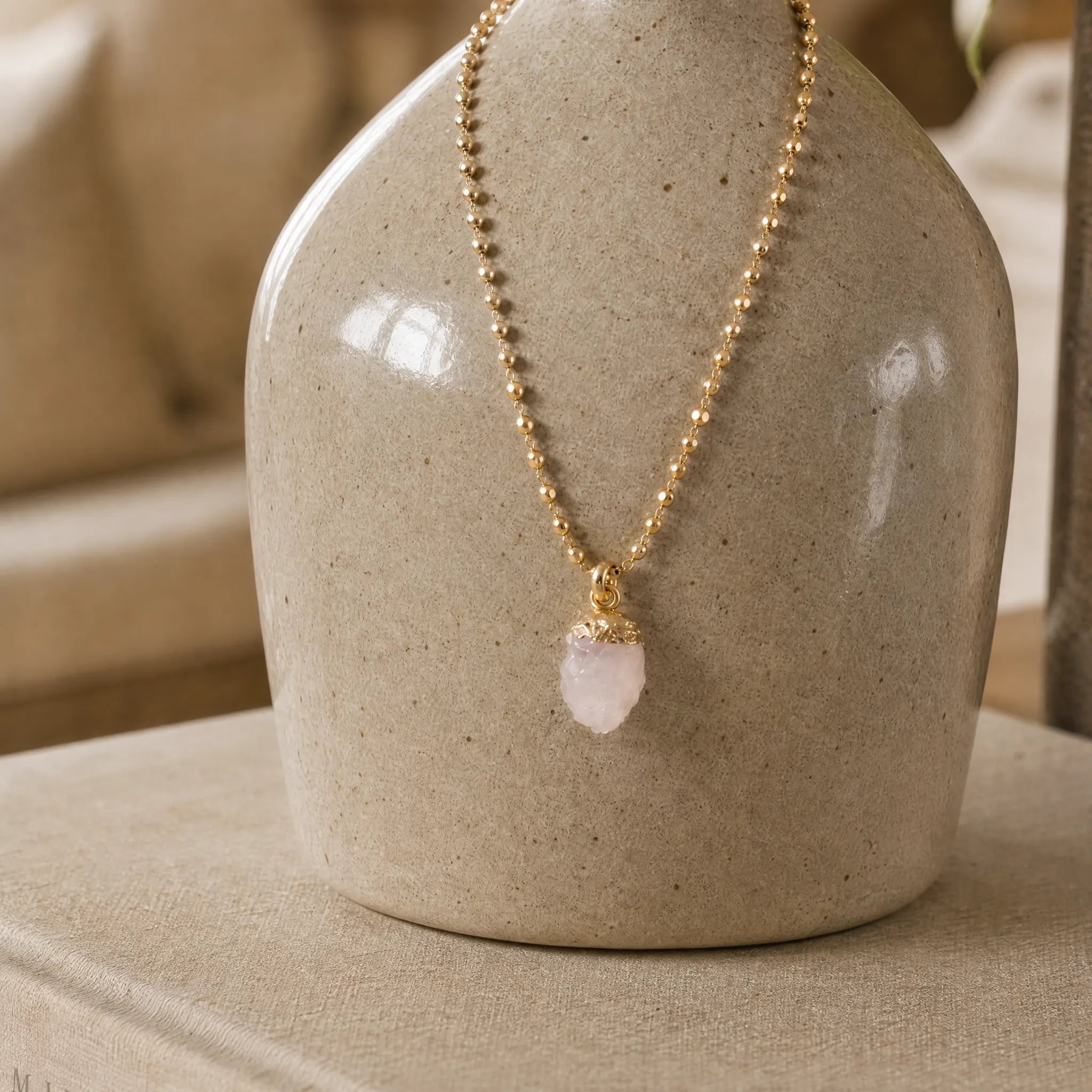 Hadari Rose Quartz Necklace - Gold