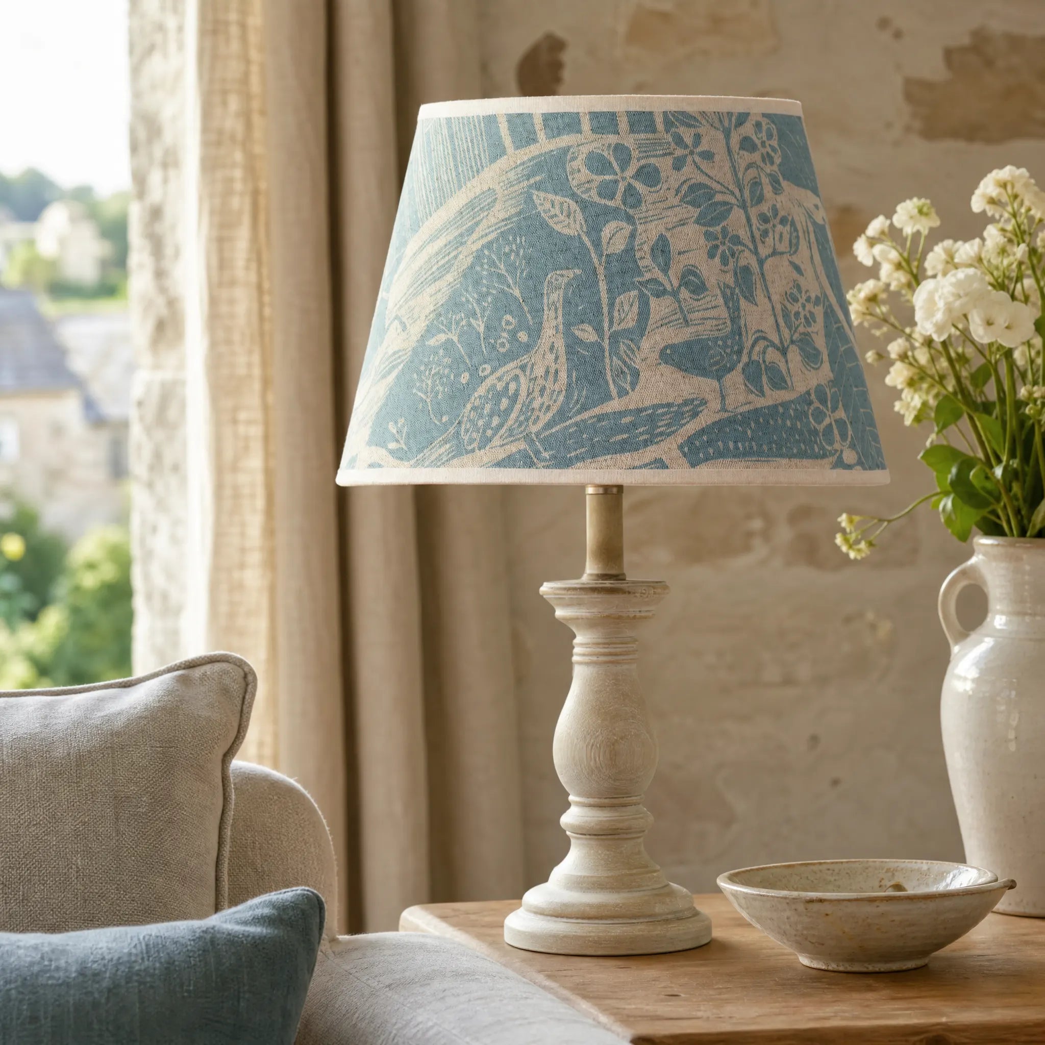 Blue Through The Fields (On Natural) Linen Lampshade