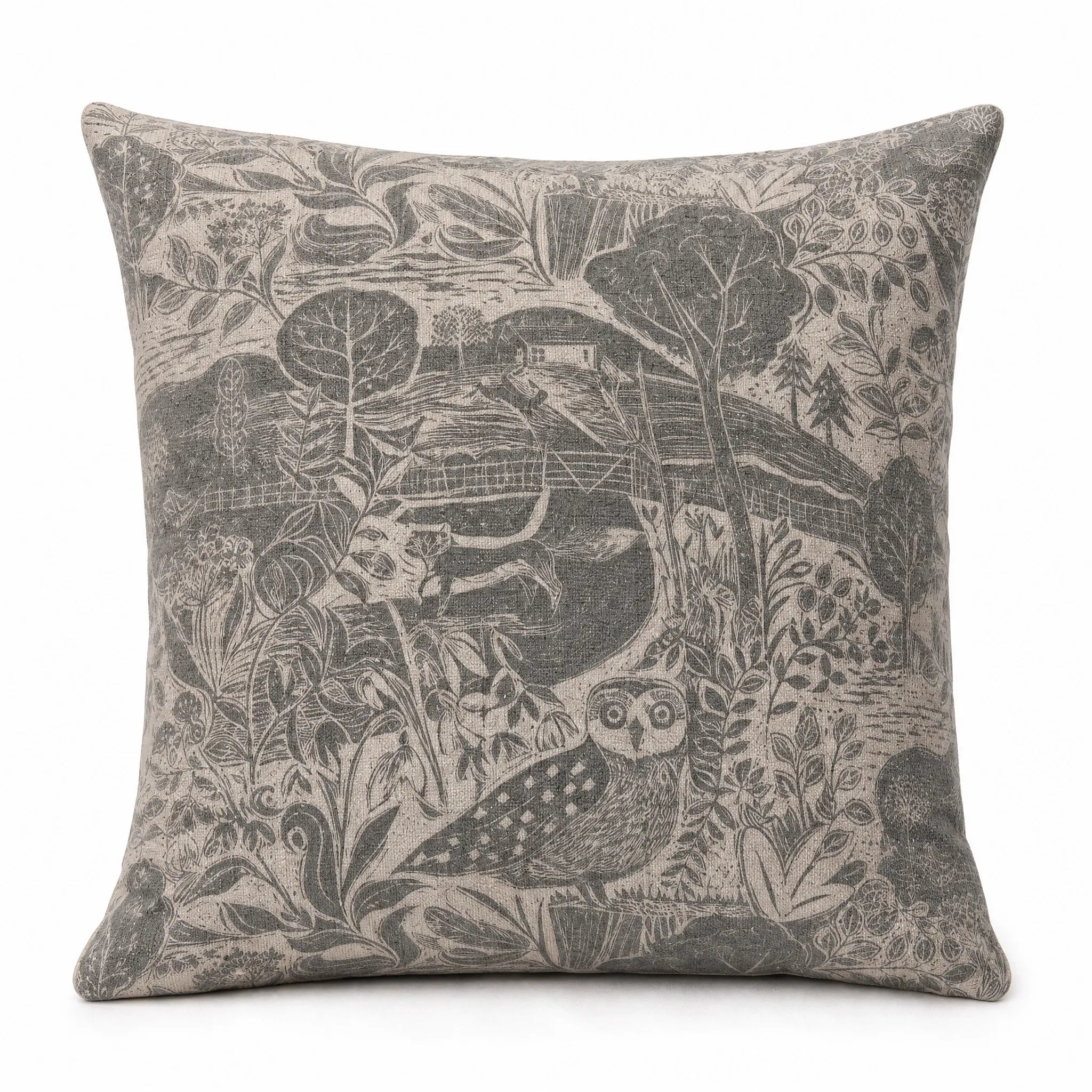 Sam Wilson Owl & Fox Square Linen Cushion