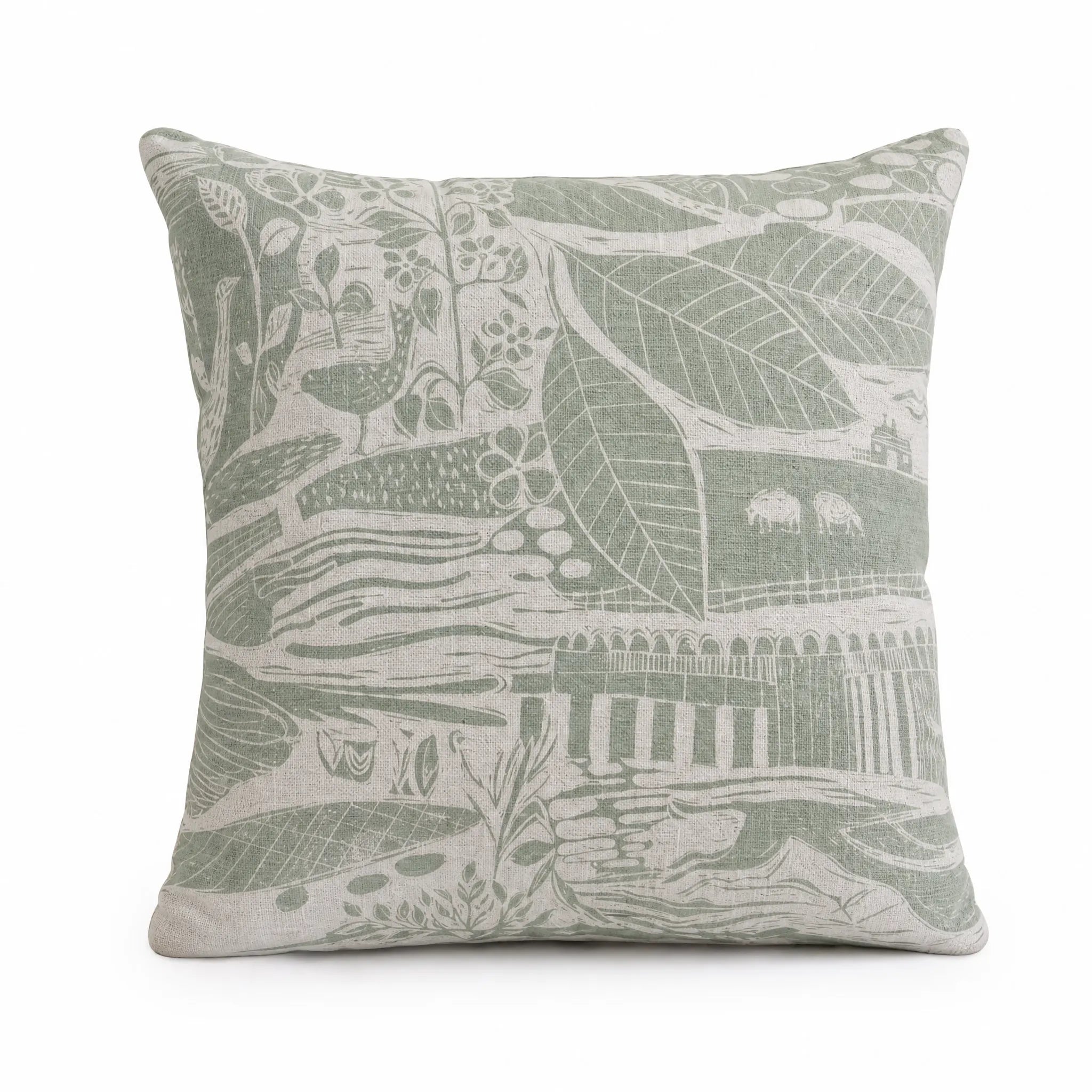 Sam Wilson Through The Fields Sage Square Linen Cushion
