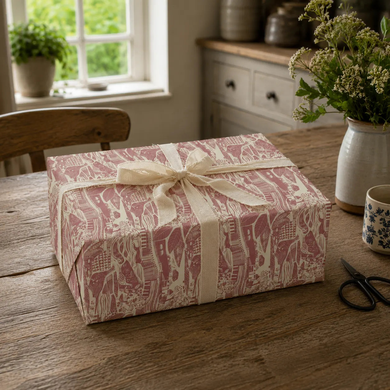 Sam Wilson Through The Fields Pink Gift Wrap - Zoomed