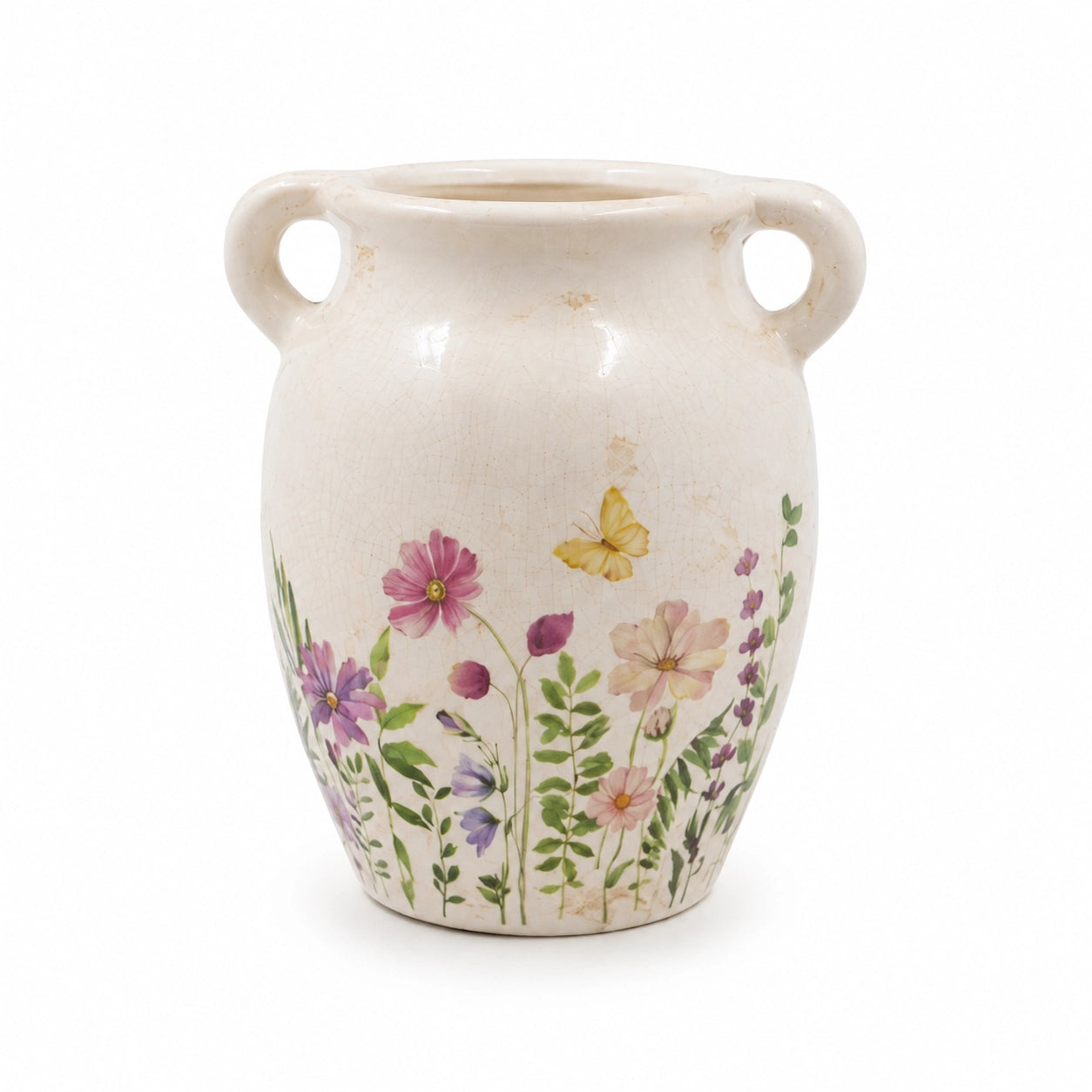 Floral Motif Vase With Handles